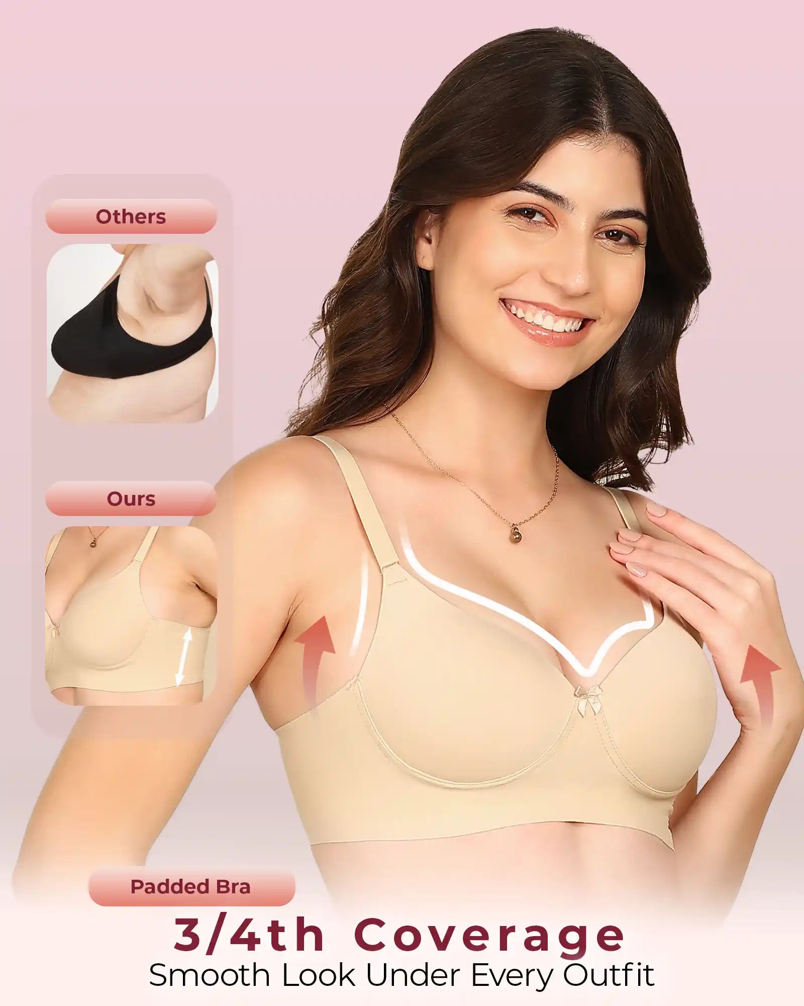 Invisi-Soft Bonded Polyamide Push-Up 3/4 Coverage Bra (Level 3 Padding (KB-5301-SKIN)