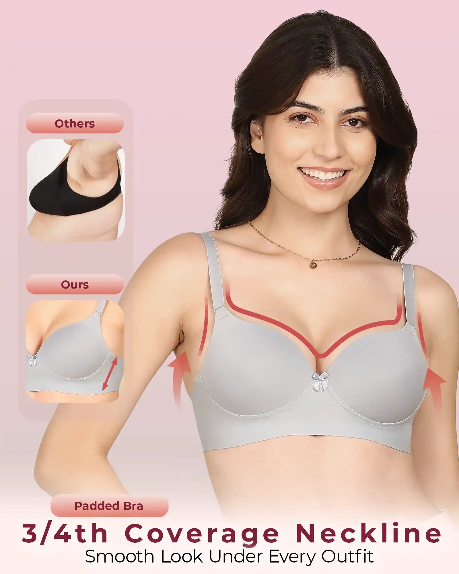Invisi-Soft Bonded Polyamide Push-Up 3/4 Coverage Maximiser Bra (Level 2 Padding (KB-5107-GREY)