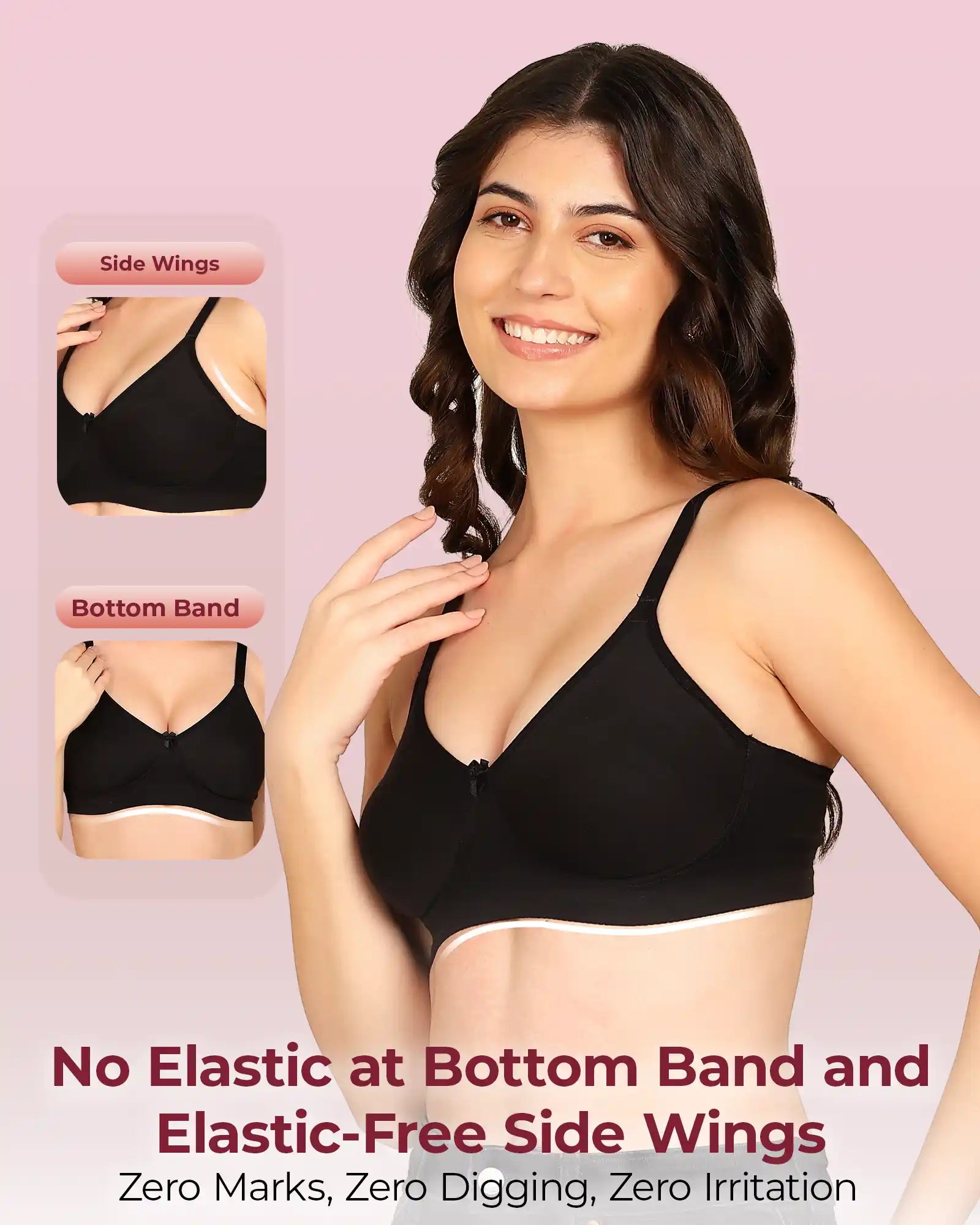 Invisi-Soft Bonded Breathable Cotton Full Coverage Non-Padded Bra (KB-352-BLACK)