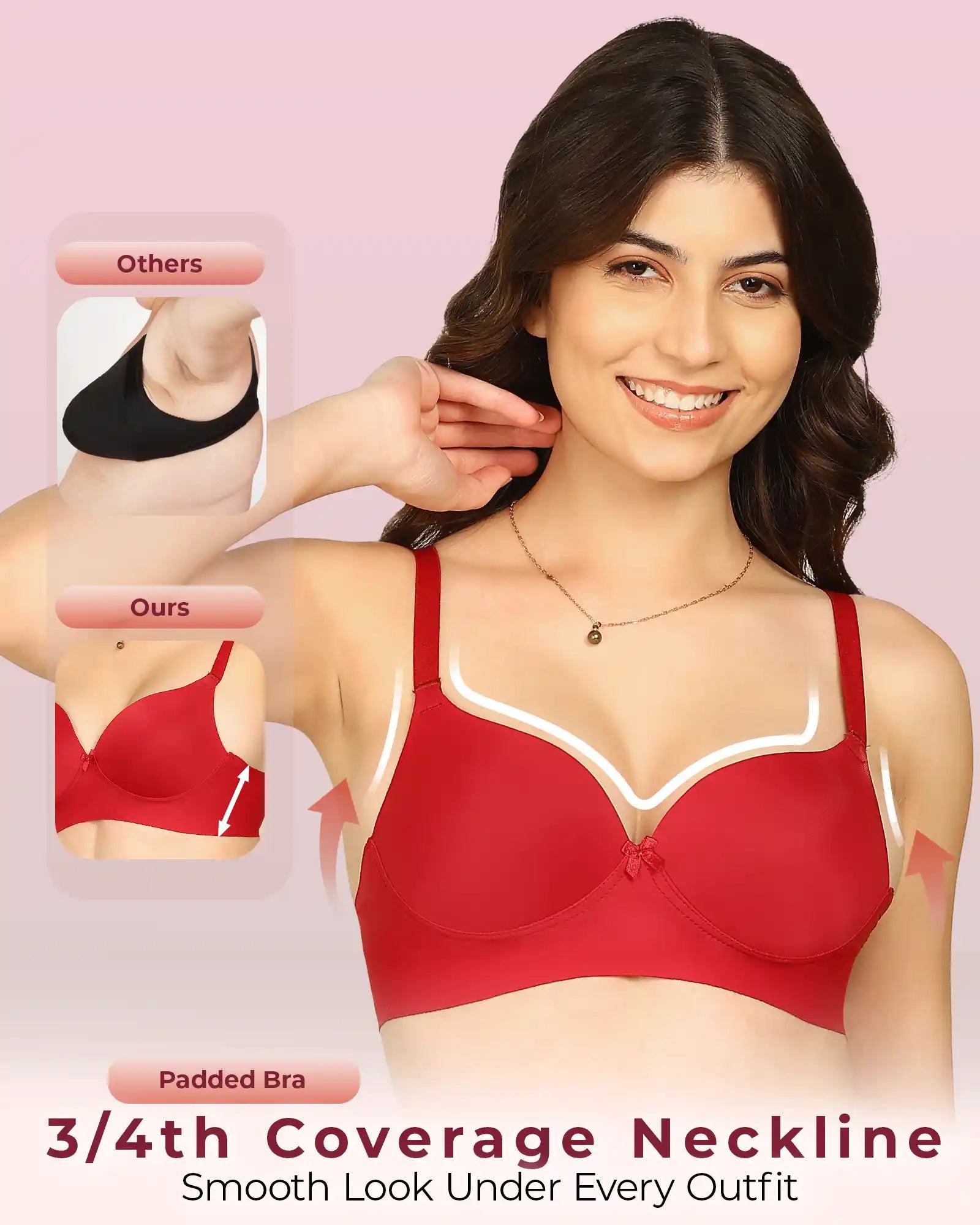 Invisi-Soft Bonded Polyamide Push-Up 3/4 Coverage Maximiser Bra (Level 2 Padding (KB-5107-MAROON)