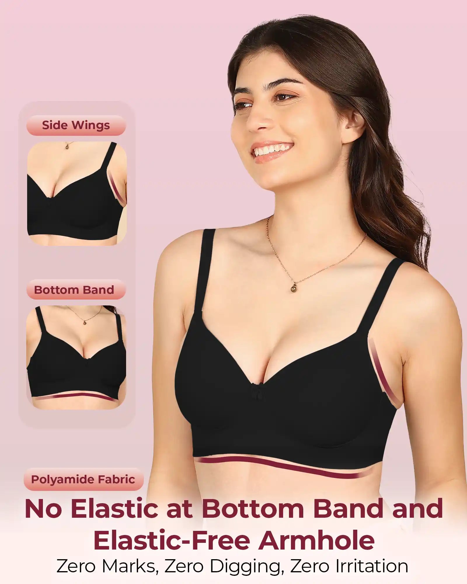 Invisi-Soft Bonded Polyamide Full Coverage Padded Bra (Level 1 Padding (KB-5991-BLACK)