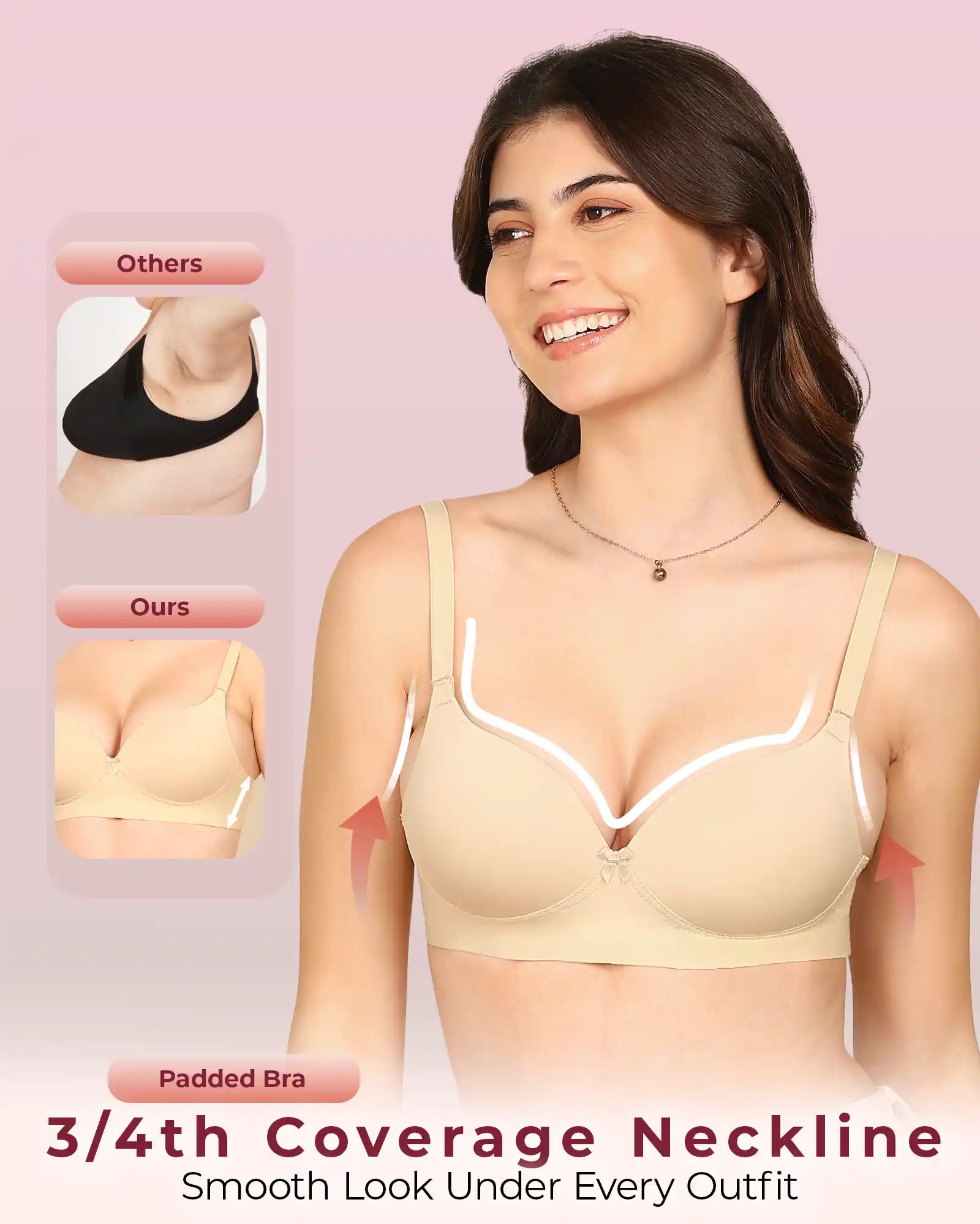 Invisi-Soft Bonded Polyamide Push-Up 3/4 Coverage Maximiser Bra (Level 2 Padding (KB-5107-SKIN)