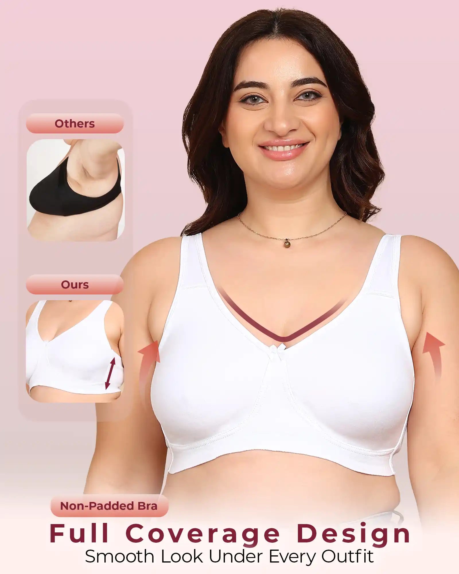 Invisi-Soft Bonded Breathable Cotton Plus Size Full Coverage Non-Padded Bra (KB-401-WHITE)