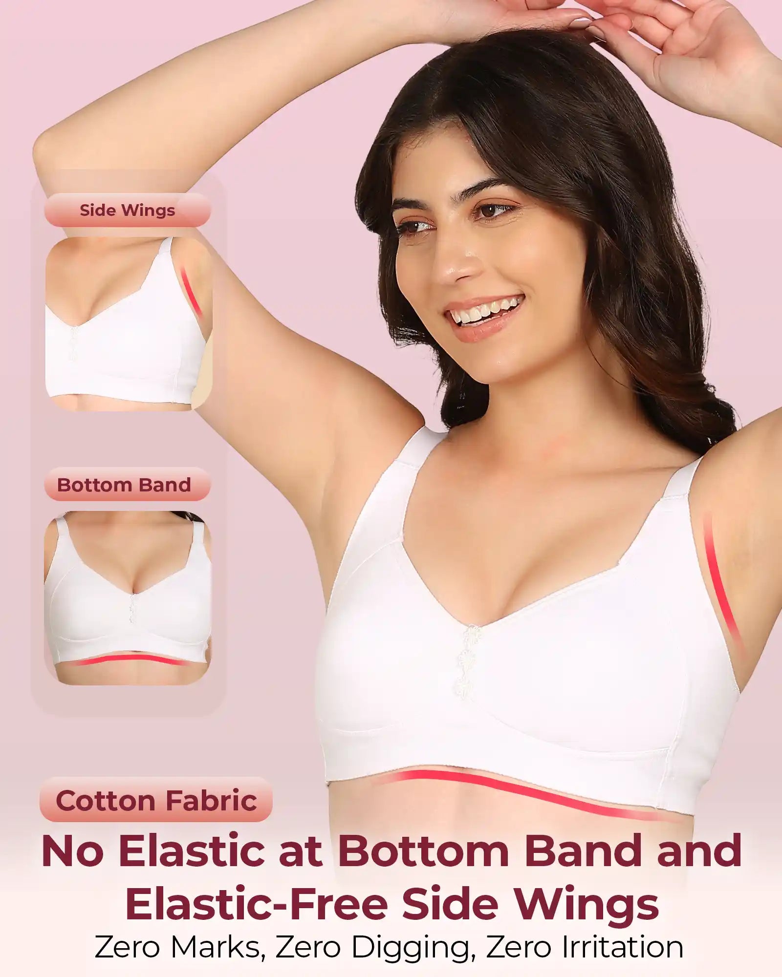 Invisi-Soft Bonded Breathable Cotton Plus Size M-Frame Minimiser Non-Padded Bra (KB-405-WHITE)