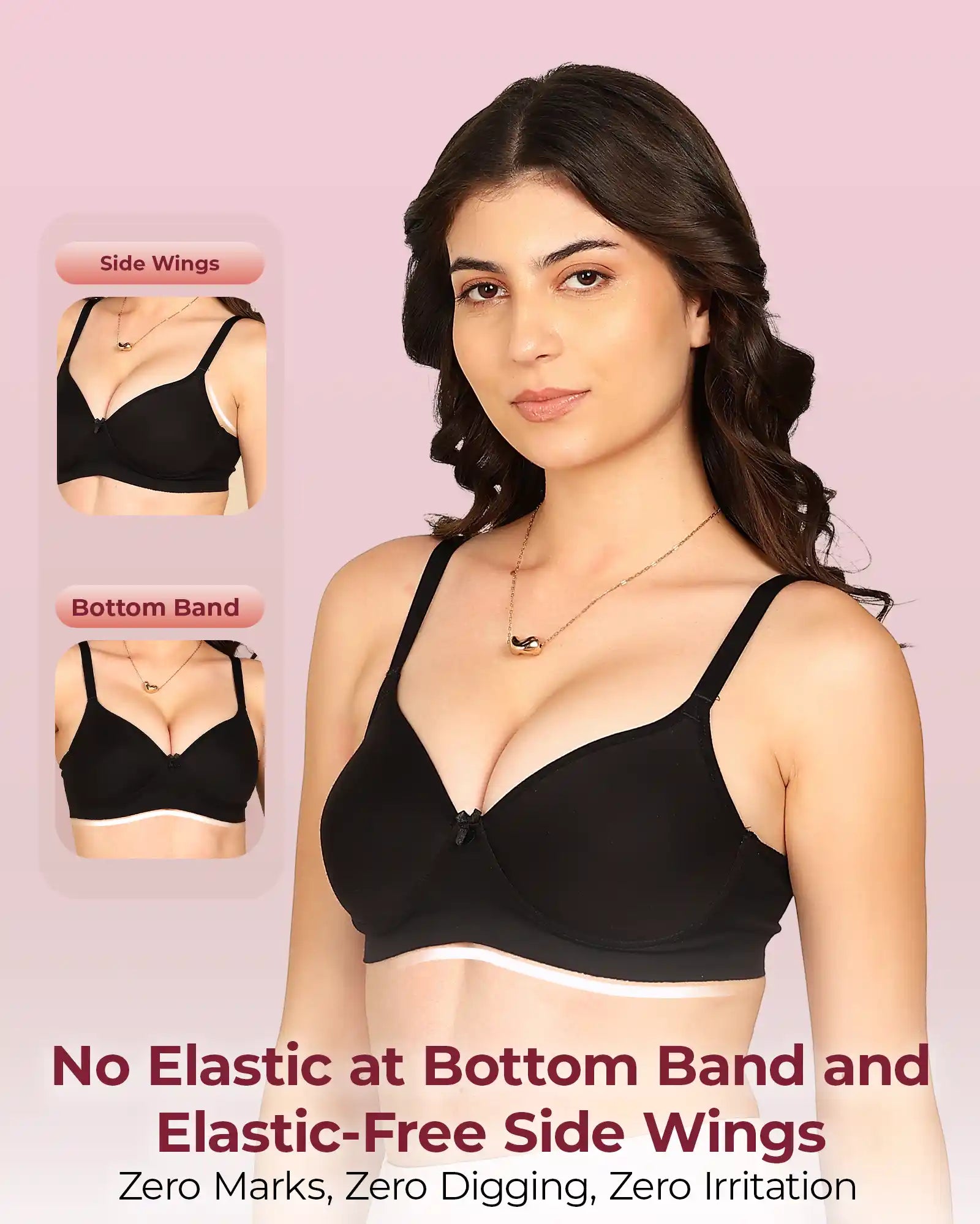 Invisi-Soft Bonded Breathable Cotton Full Coverage Padded Bra (KB-1013-BLACK)