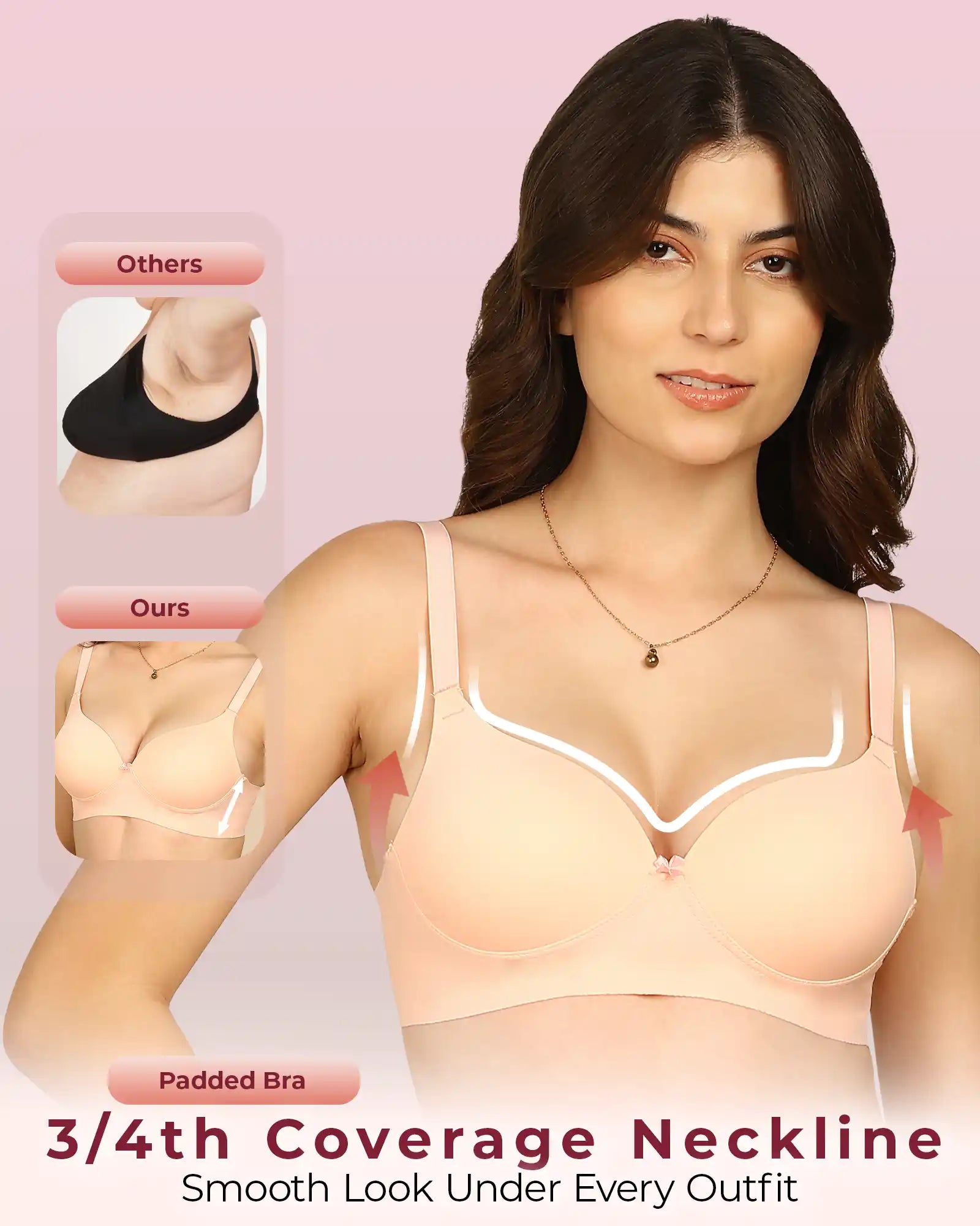 Invisi-Soft Bonded Polyamide Push-Up 3/4 Coverage Maximiser Bra (Level 2 Padding (KB-5107-PEACH)