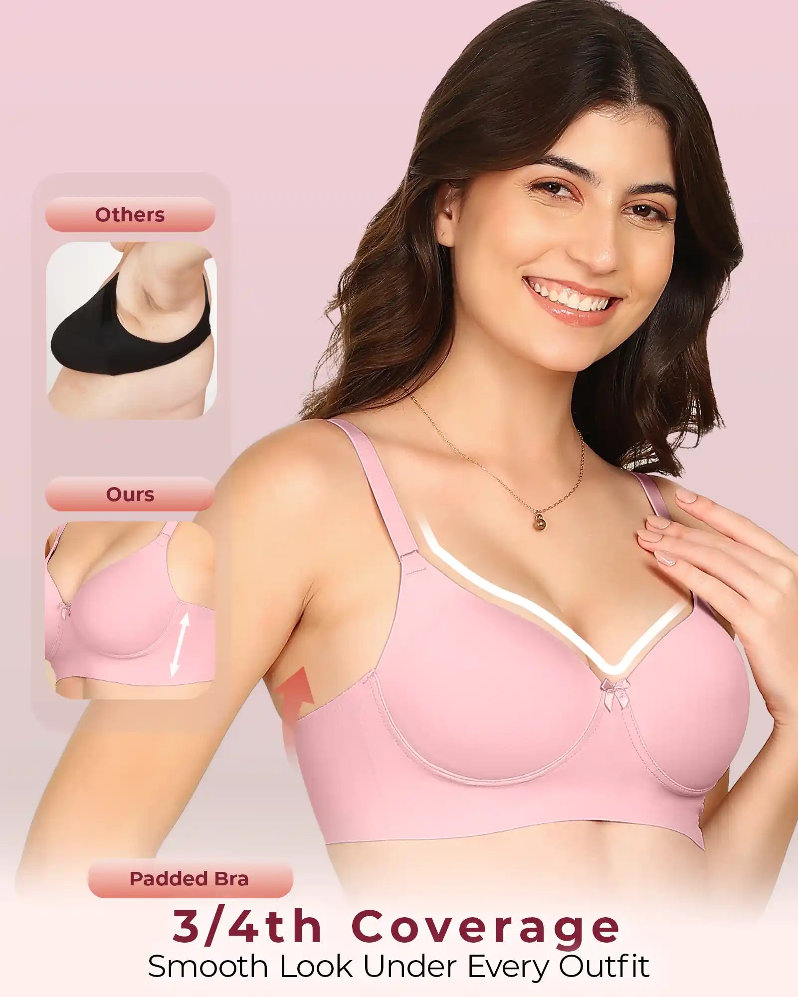 Invisi-Soft Bonded Polyamide Push-Up 3/4 Coverage Bra (Level 3 Padding (KB-5301-PLUM)