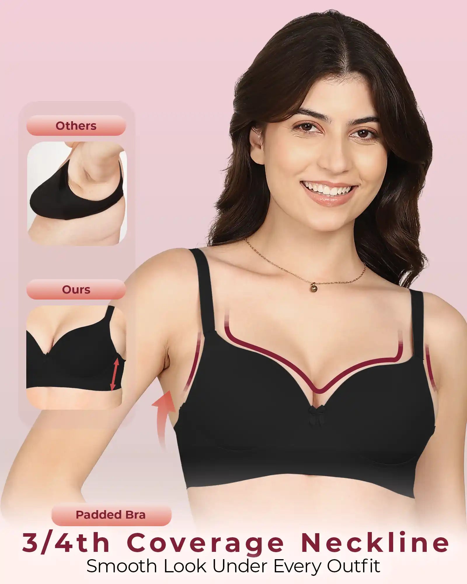Invisi-Soft Bonded Polyamide Push-Up 3/4 Coverage Maximiser Bra (Level 2 Padding (KB-5107-BLACK)