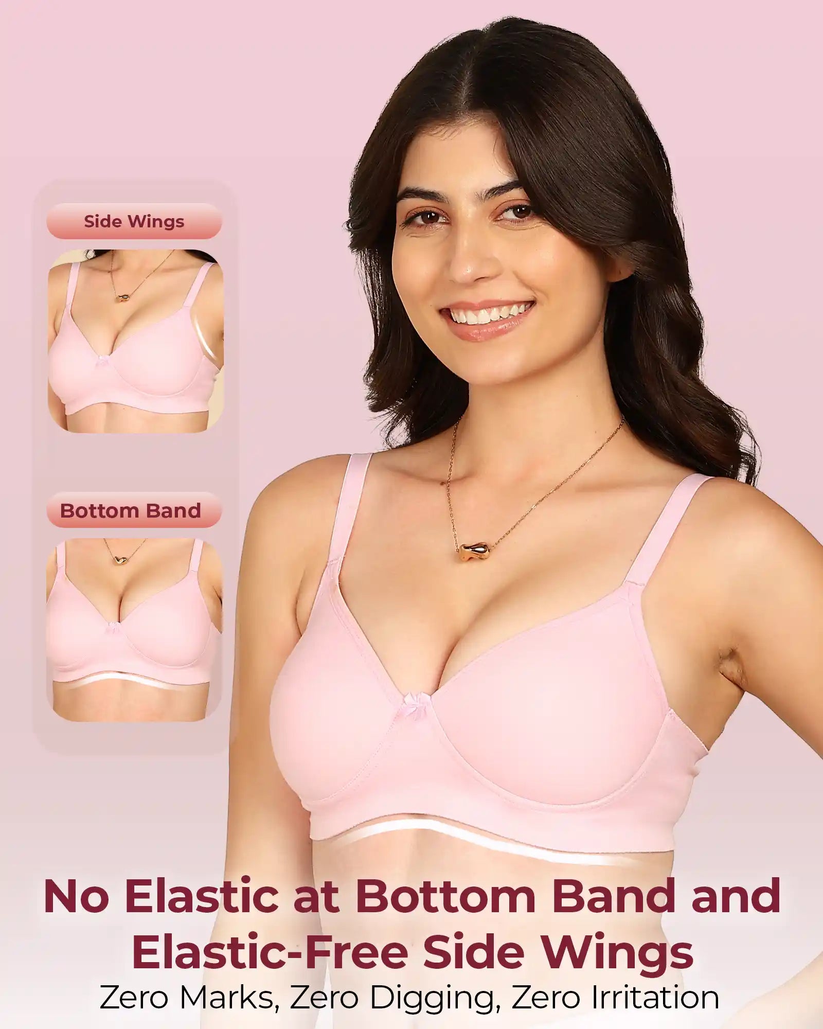 Invisi-Soft Bonded Breathable Cotton Full Coverage Padded Bra (KB-1013-PINK)