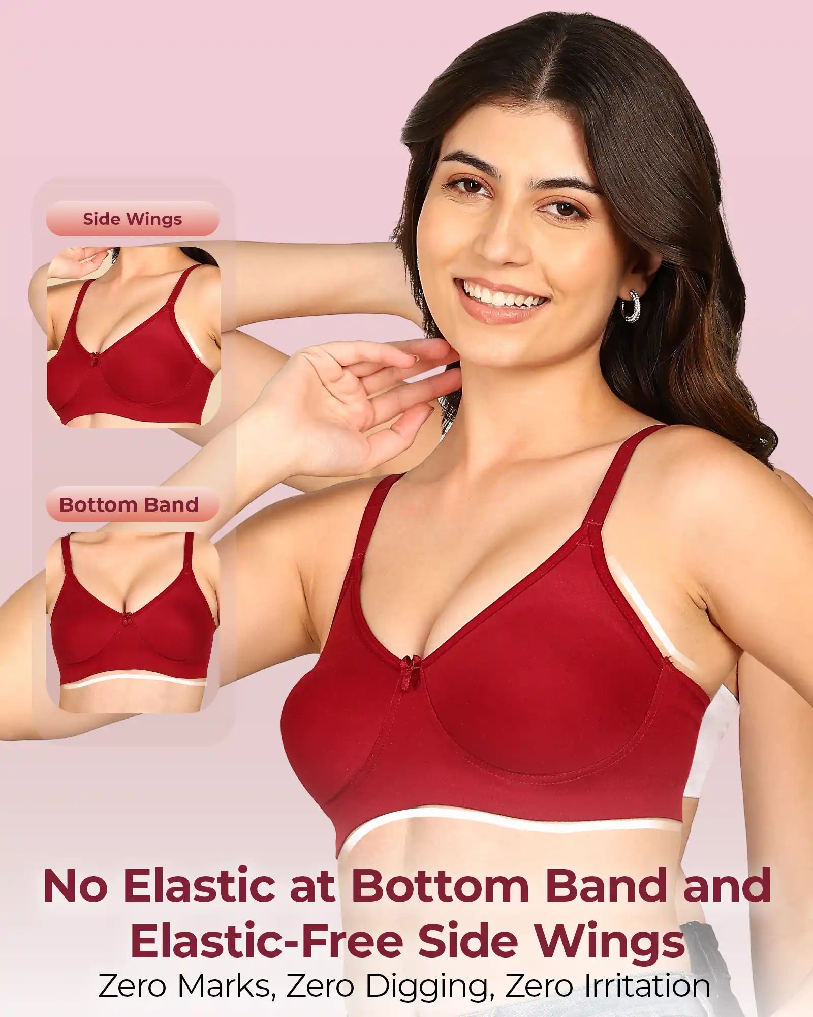 Invisi-Soft Bonded Breathable Cotton Full Coverage Non-Padded Bra (KB-352-WINE)