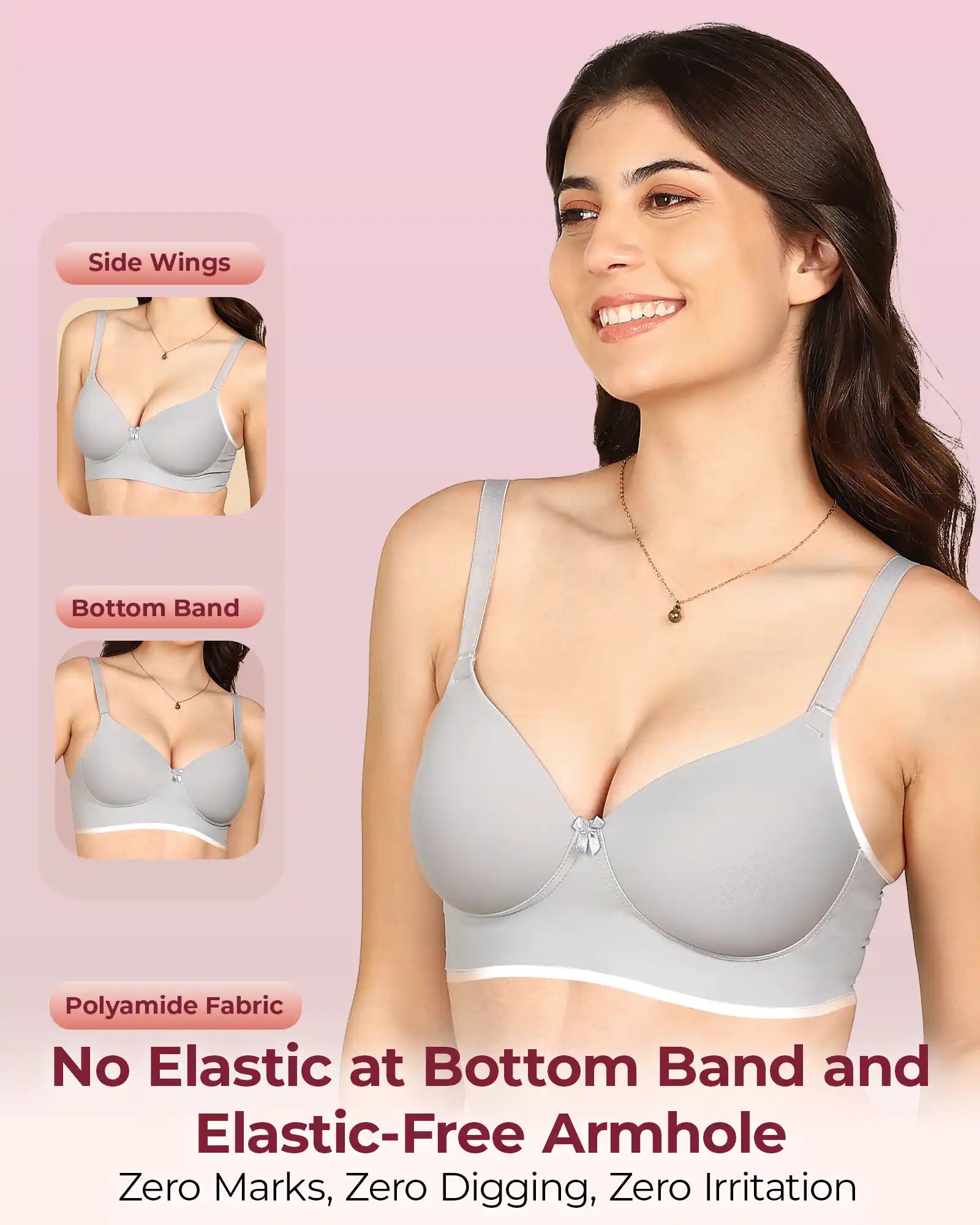 Invisi-Soft Bonded Polyamide Full Coverage Padded Bra (Level 1 Padding (KB-5991-GREY)