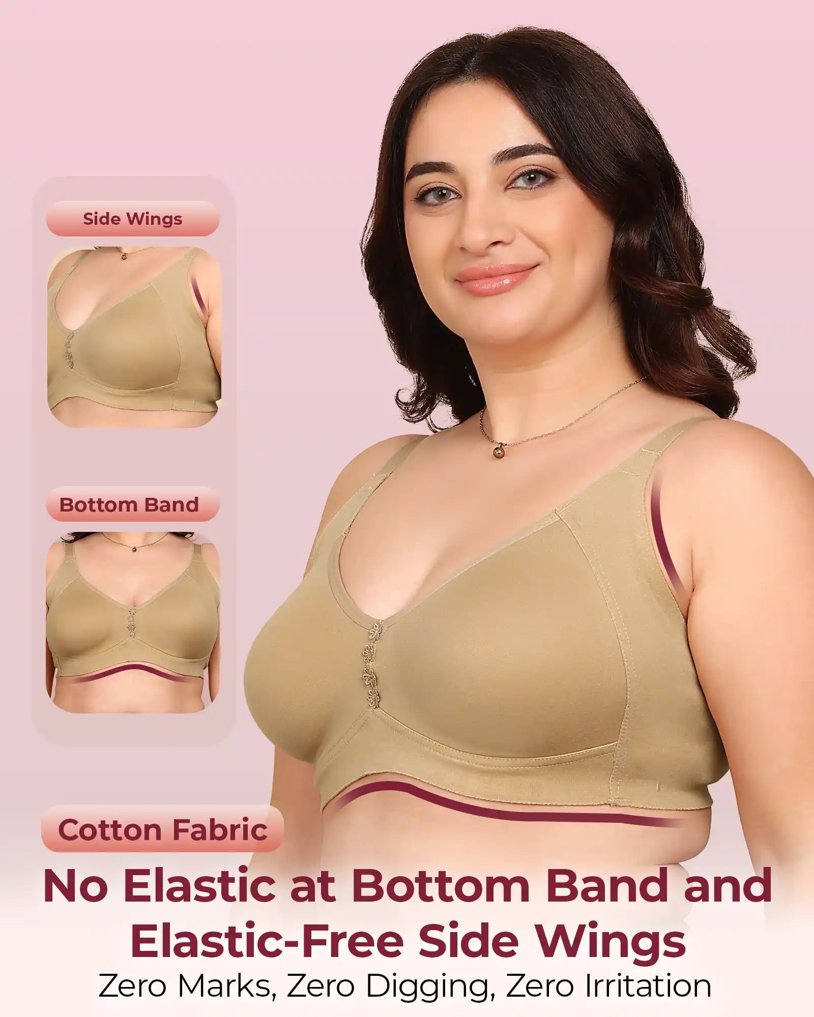 Invisi-Soft Bonded Breathable Cotton Plus Size M-Frame Minimiser Non-Padded Bra (KB-405-SKIN)