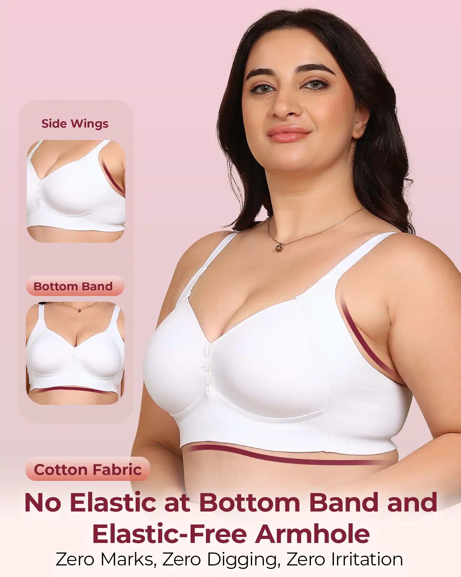 Invisi-Soft Bonded Breathable Cotton Plus Size M-Frame Minimiser Padded Bra (KB-408-WHITE)
