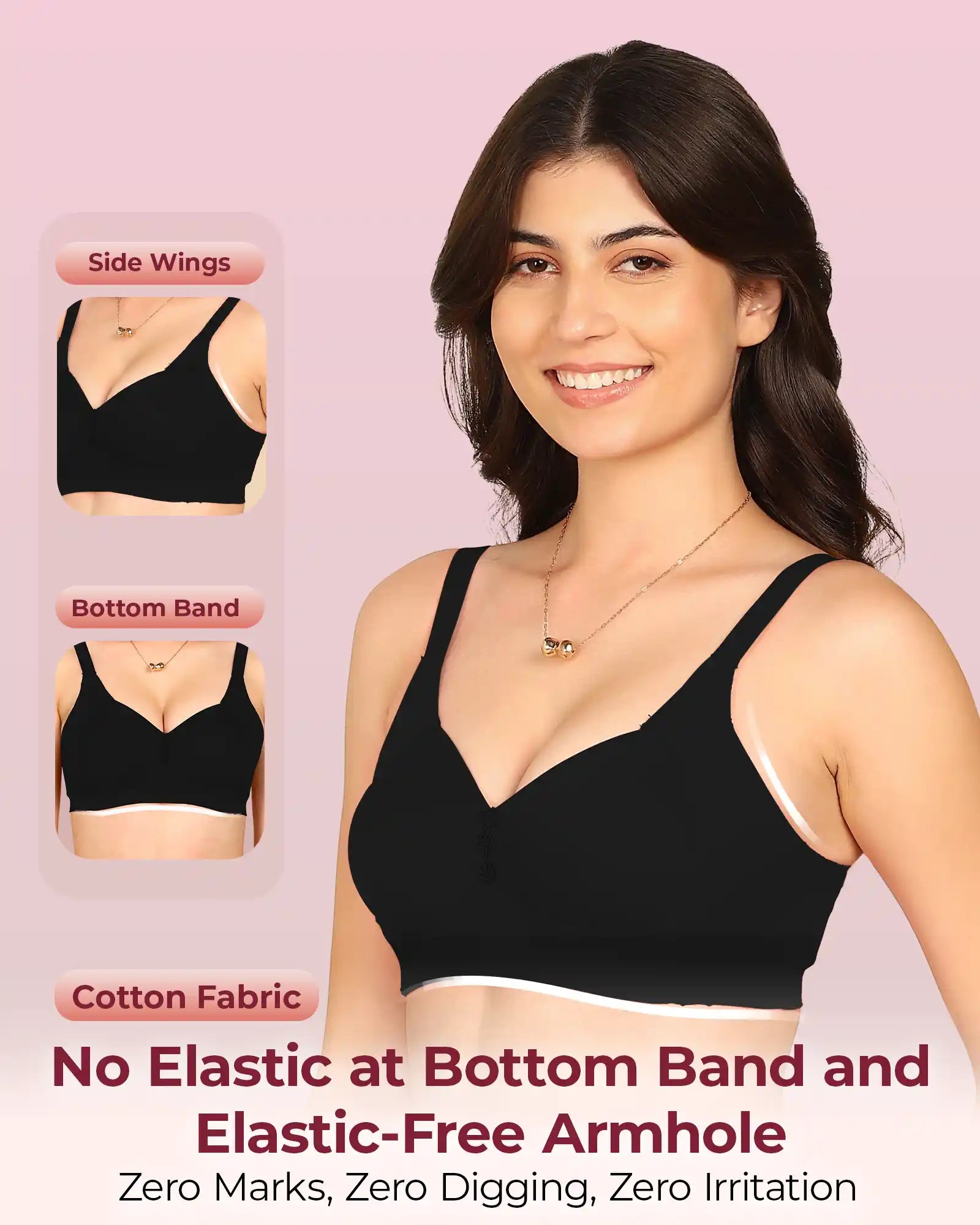 Invisi-Soft Bonded Breathable Cotton Plus Size M-Frame Minimiser Padded Bra (KB-408-BLACK)