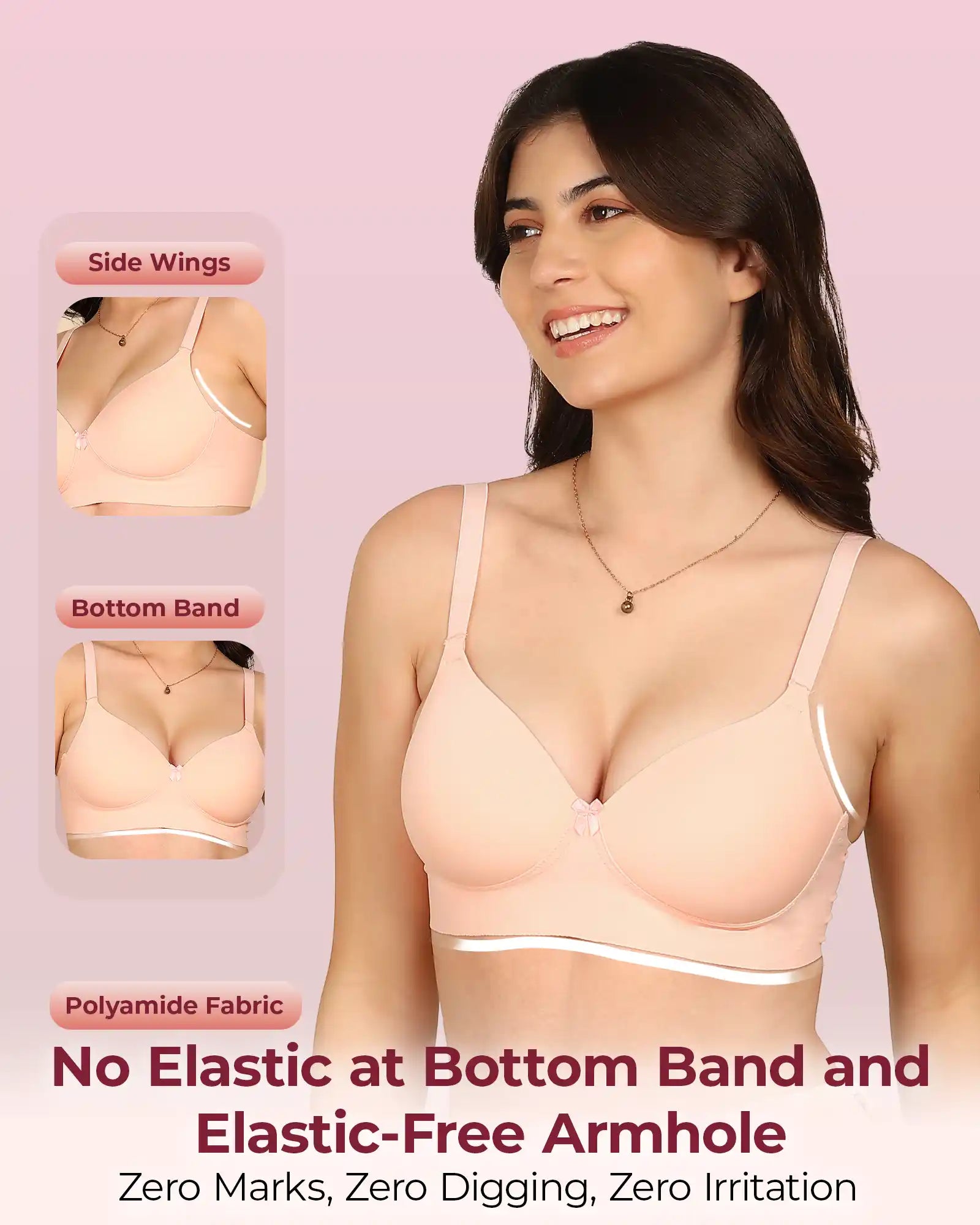Invisi-Soft Bonded Polyamide Full Coverage Padded Bra (Level 1 Padding (KB-5991-PEACH)