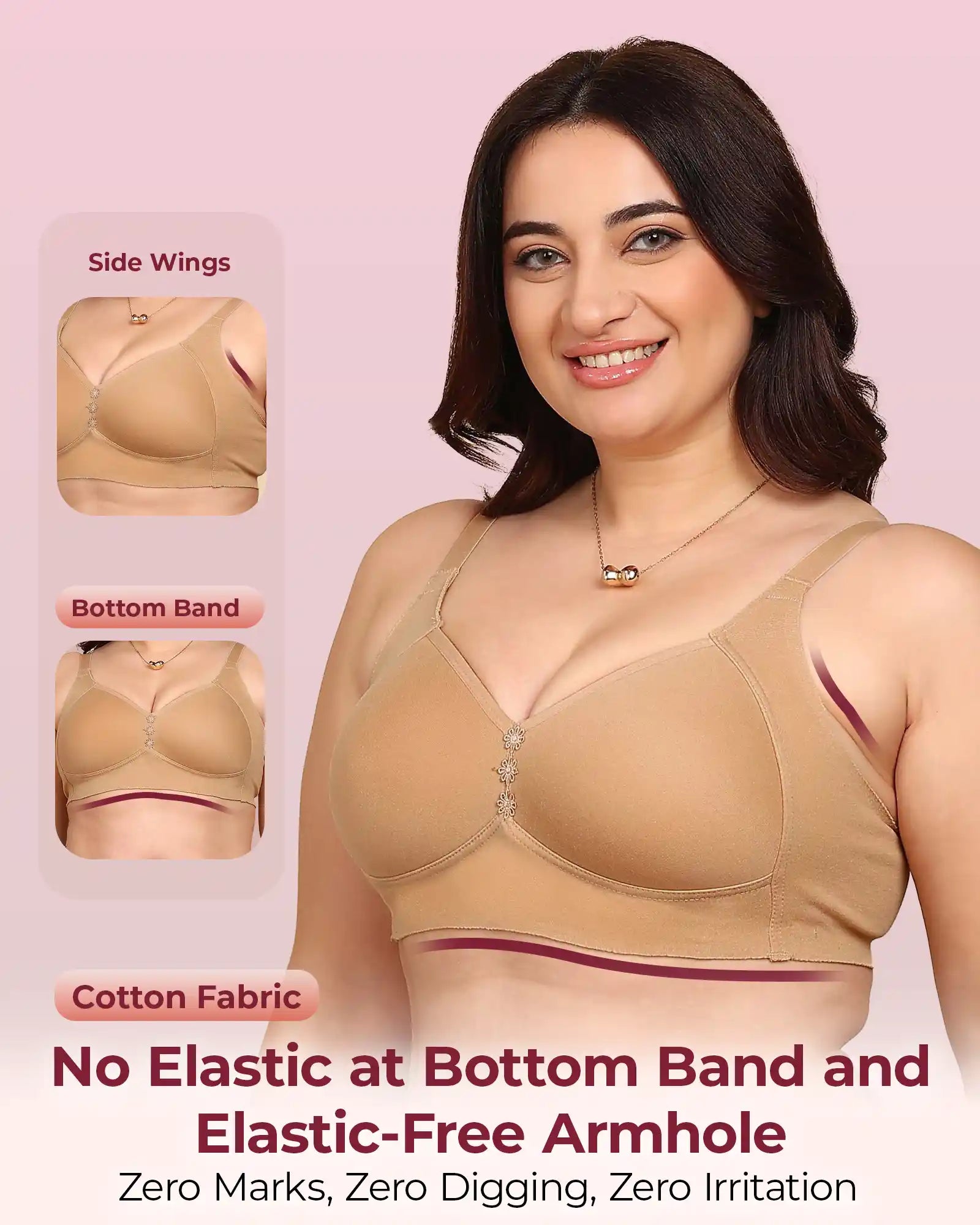 Invisi-Soft Bonded Breathable Cotton Plus Size M-Frame Minimiser Padded Bra (KB-408-SKIN)