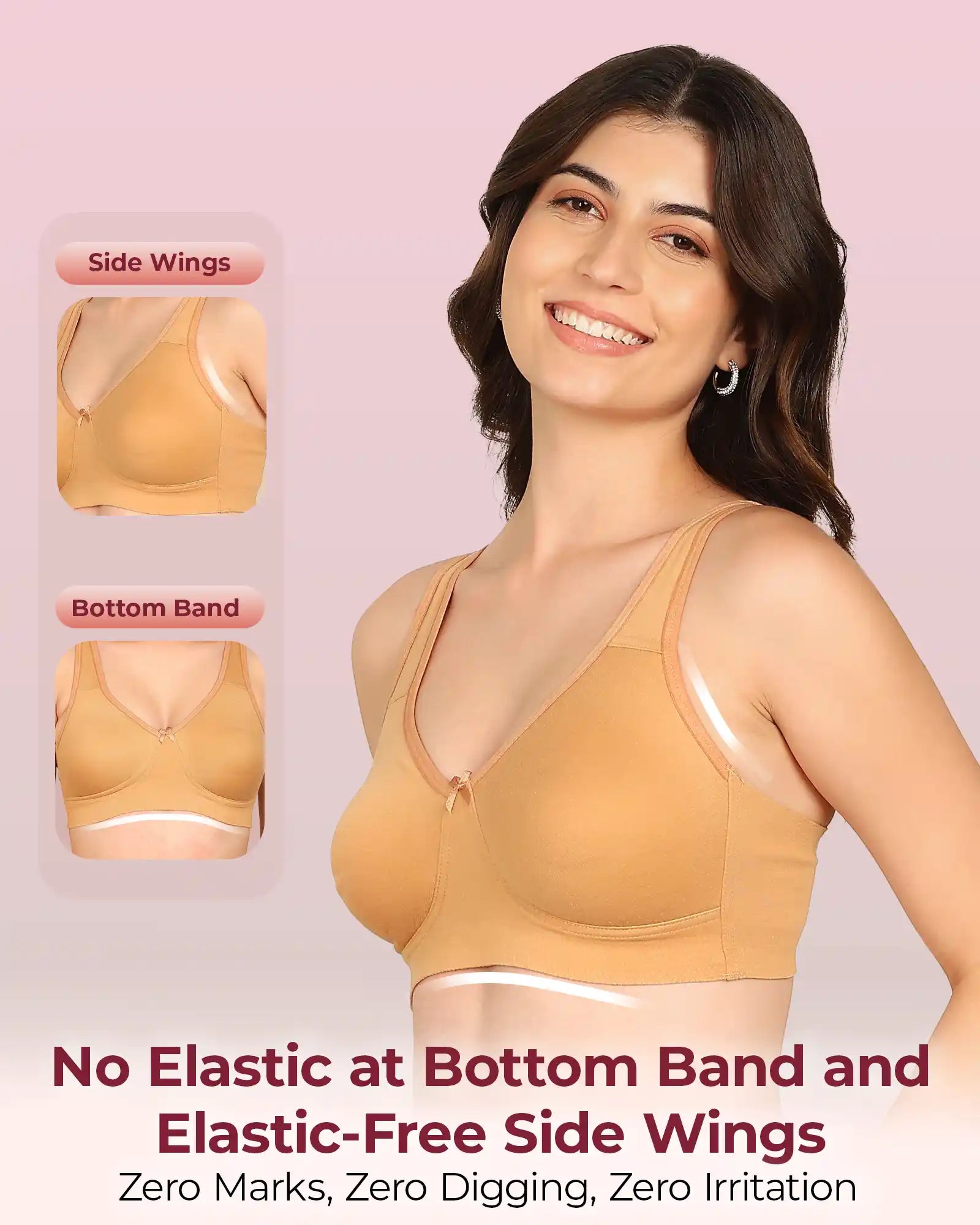 Invisi-Soft Bonded Breathable Cotton Plus Size Full Coverage Non-Padded Bra (KB-401-FAWN)