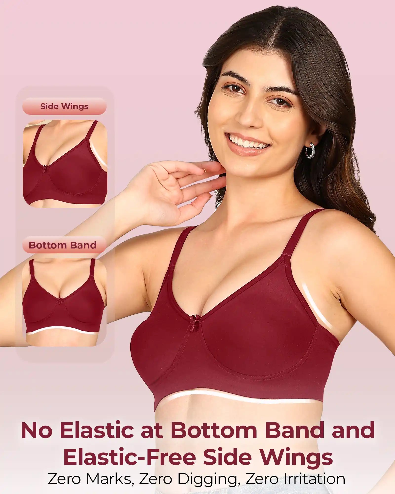 Invisi-Soft Bonded Breathable Cotton Full Coverage Non-Padded Bra (KB-352-MAGENTA)