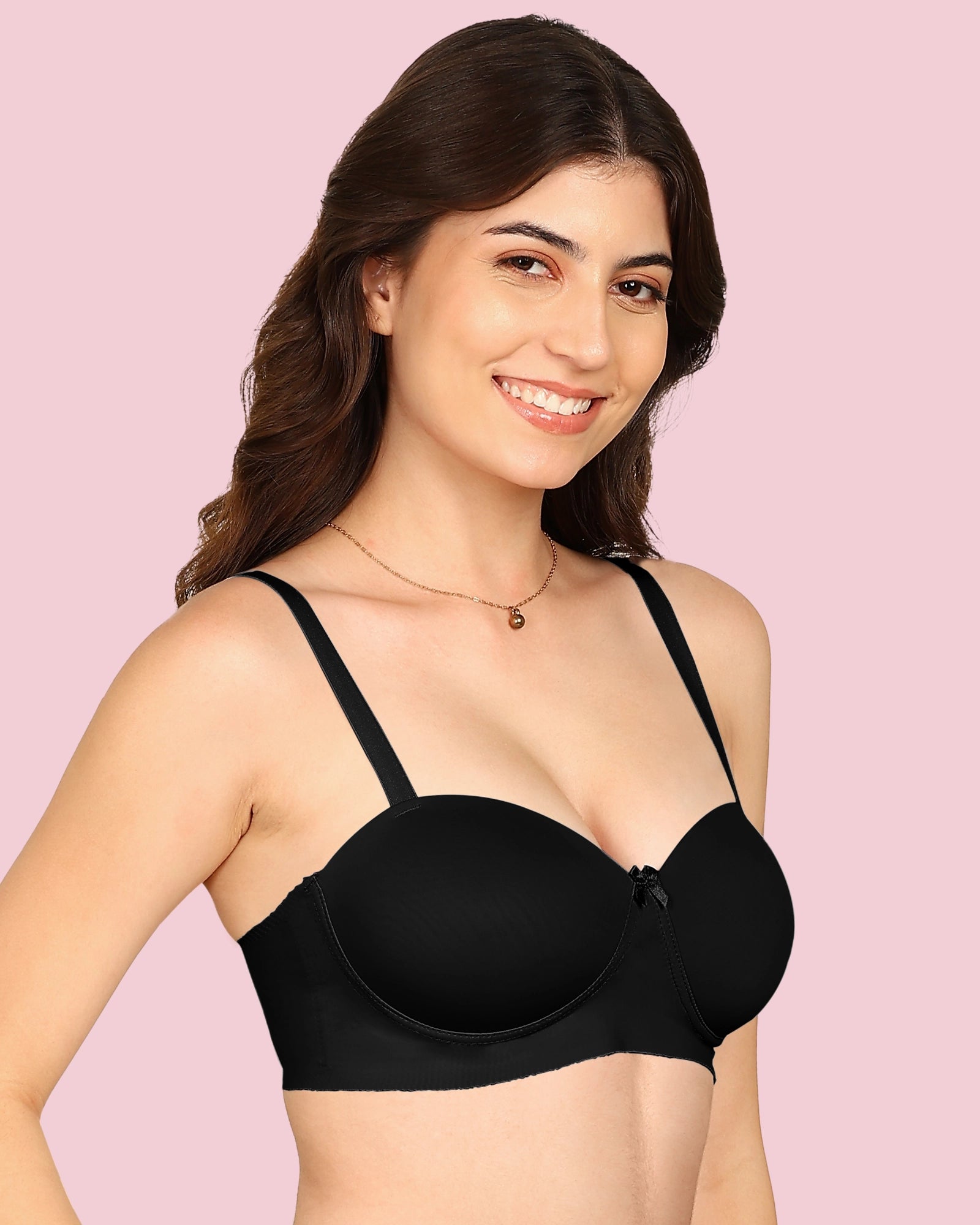 Invisi-Soft Bonded Demi-Cup Padded Cotton Spandex Bra (KB-91012-BLACK)