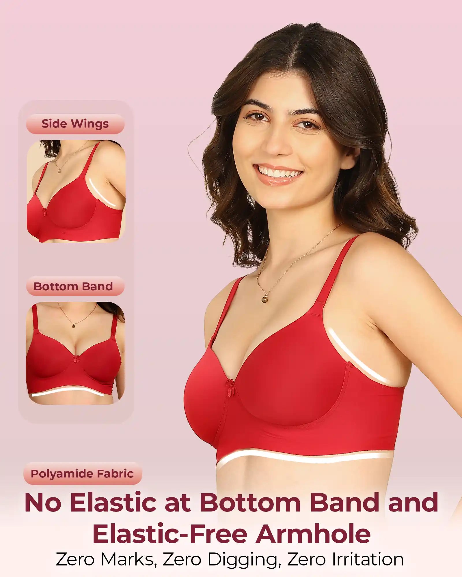 Invisi-Soft Bonded Polyamide Full Coverage Padded Bra (Level 1 Padding (KB-5991-MAROON)