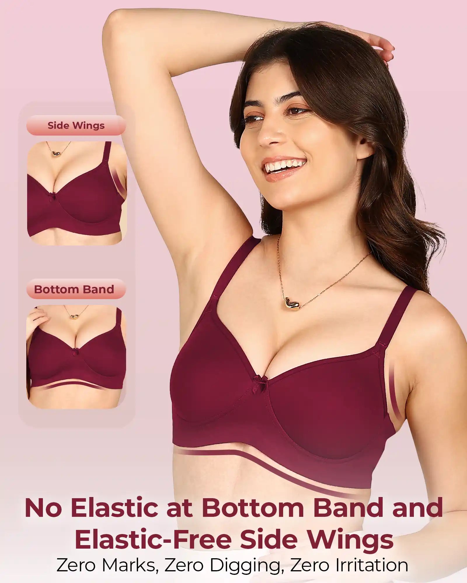 Invisi-Soft Bonded Breathable Cotton Full Coverage Padded Bra (KB-1013-MAGENTA)