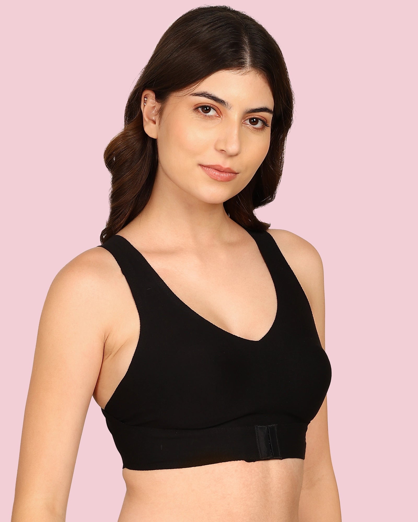 Invisi-Soft Cotton Bonded Seamless Non-Padded Invisi-Gym Bra (KB-995-BLACK)