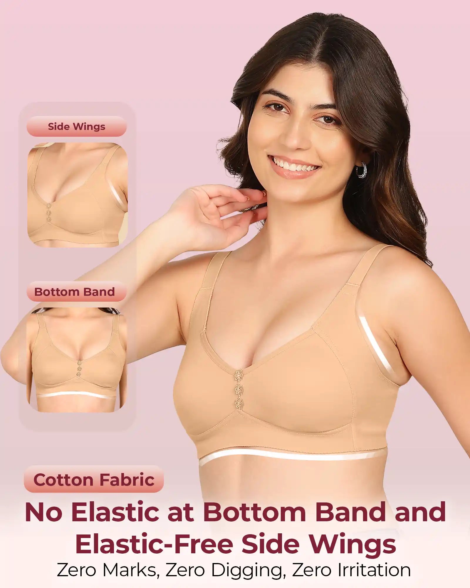 Invisi-Soft Bonded Breathable Cotton Plus Size M-Frame Minimiser Non-Padded Bra (KB-405-FAWN)