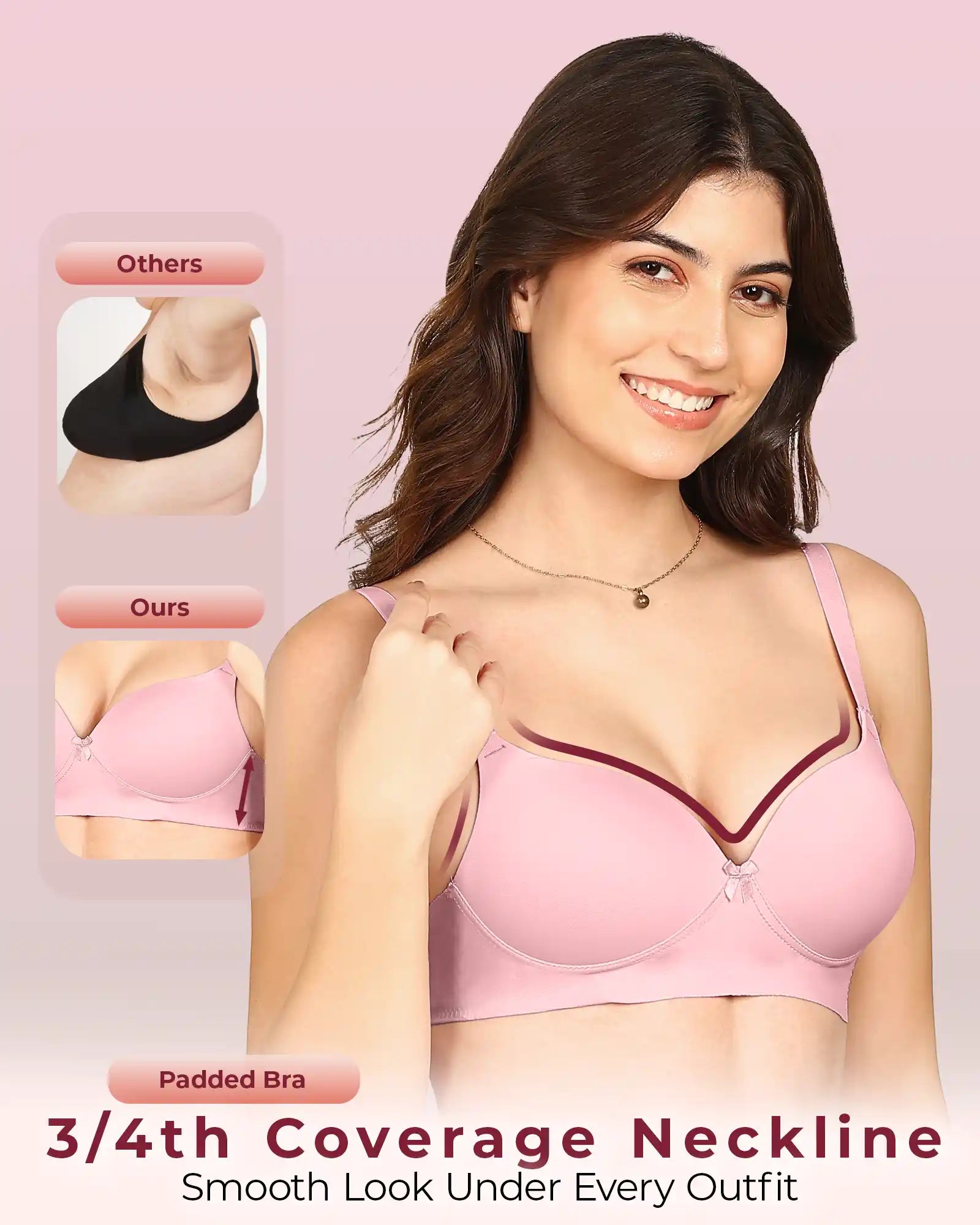 Invisi-Soft Bonded Polyamide Push-Up 3/4 Coverage Maximiser Bra (Level 2 Padding (KB-5107-PLUM)