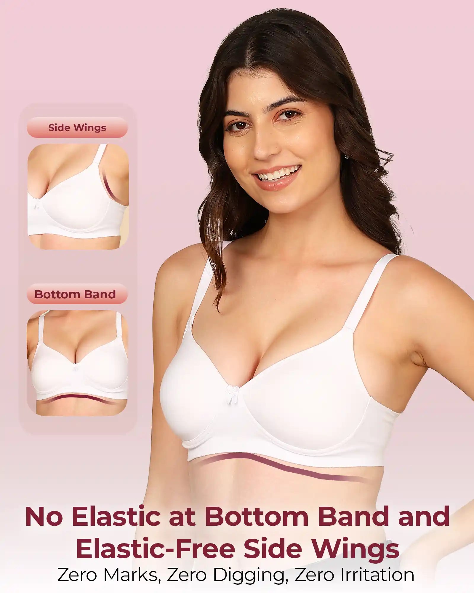 Invisi-Soft Bonded Breathable Cotton Full Coverage Padded Bra (KB-1013-WHITE)
