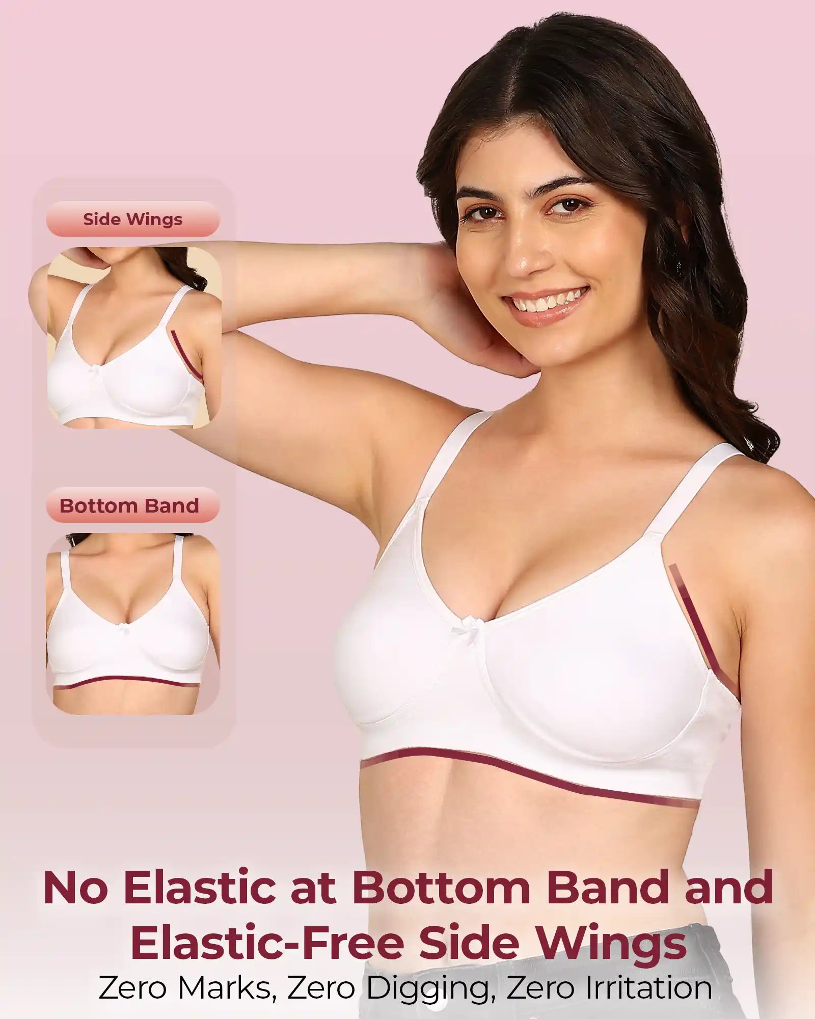Invisi-Soft Bonded Breathable Cotton Full Coverage Non-Padded Bra (KB-352-WHITE)