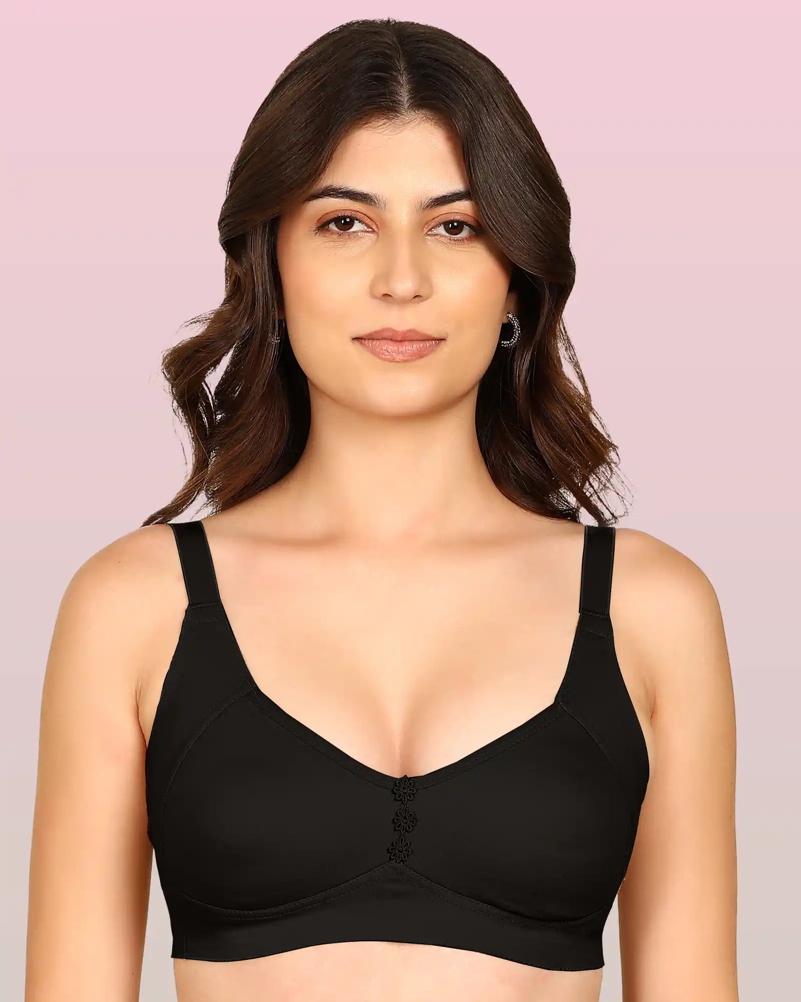 Invisi-Soft Bonded Breathable Cotton Plus Size M-Frame Minimiser Non-Padded Bra (KB-405-BLACK)