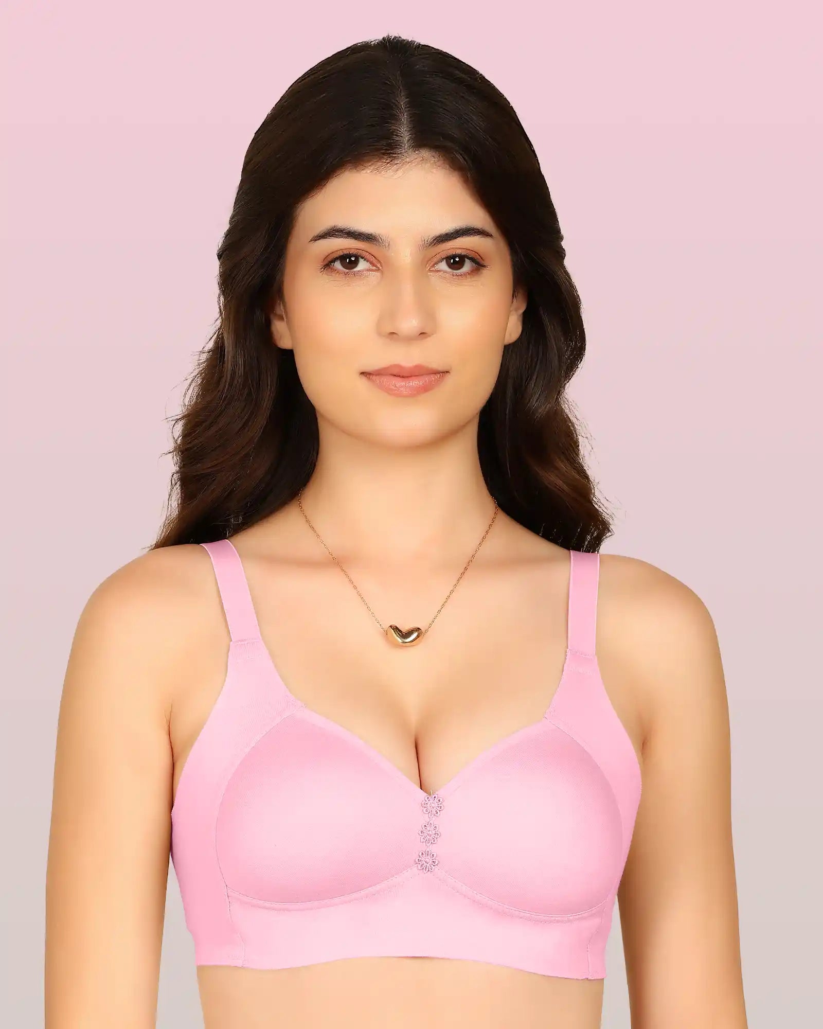 Invisi-Soft Bonded Breathable Cotton Plus Size M-Frame Minimiser Padded Bra (KB-408-PINK)