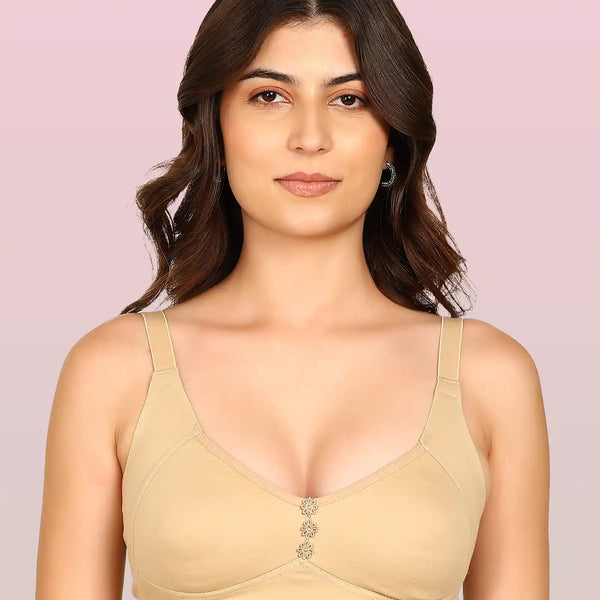 Invisi-Soft Bonded Breathable Cotton Plus Size M-Frame Minimiser Non-Padded Bra (KB-405-SKIN)