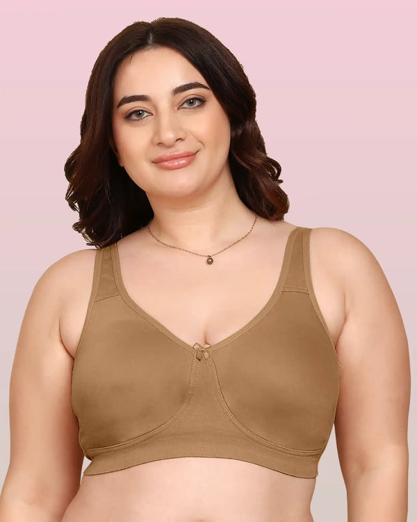 Invisi-Soft Bonded Breathable Cotton Plus Size Full Coverage Non-Padded Bra (KB-401-FAWN)