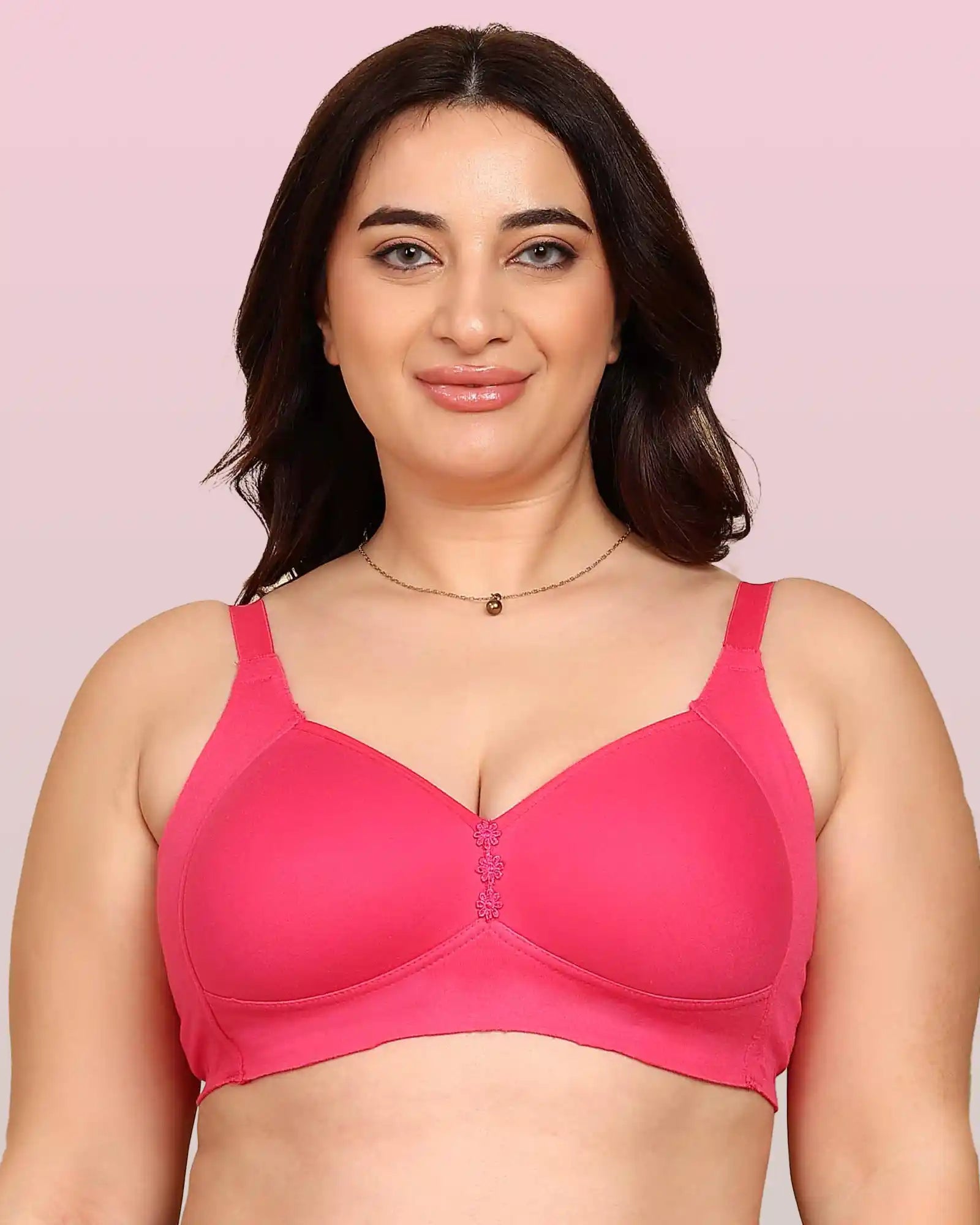 Invisi-Soft Bonded Breathable Cotton Plus Size M-Frame Minimiser Padded Bra (KB-408-DARK PINK)