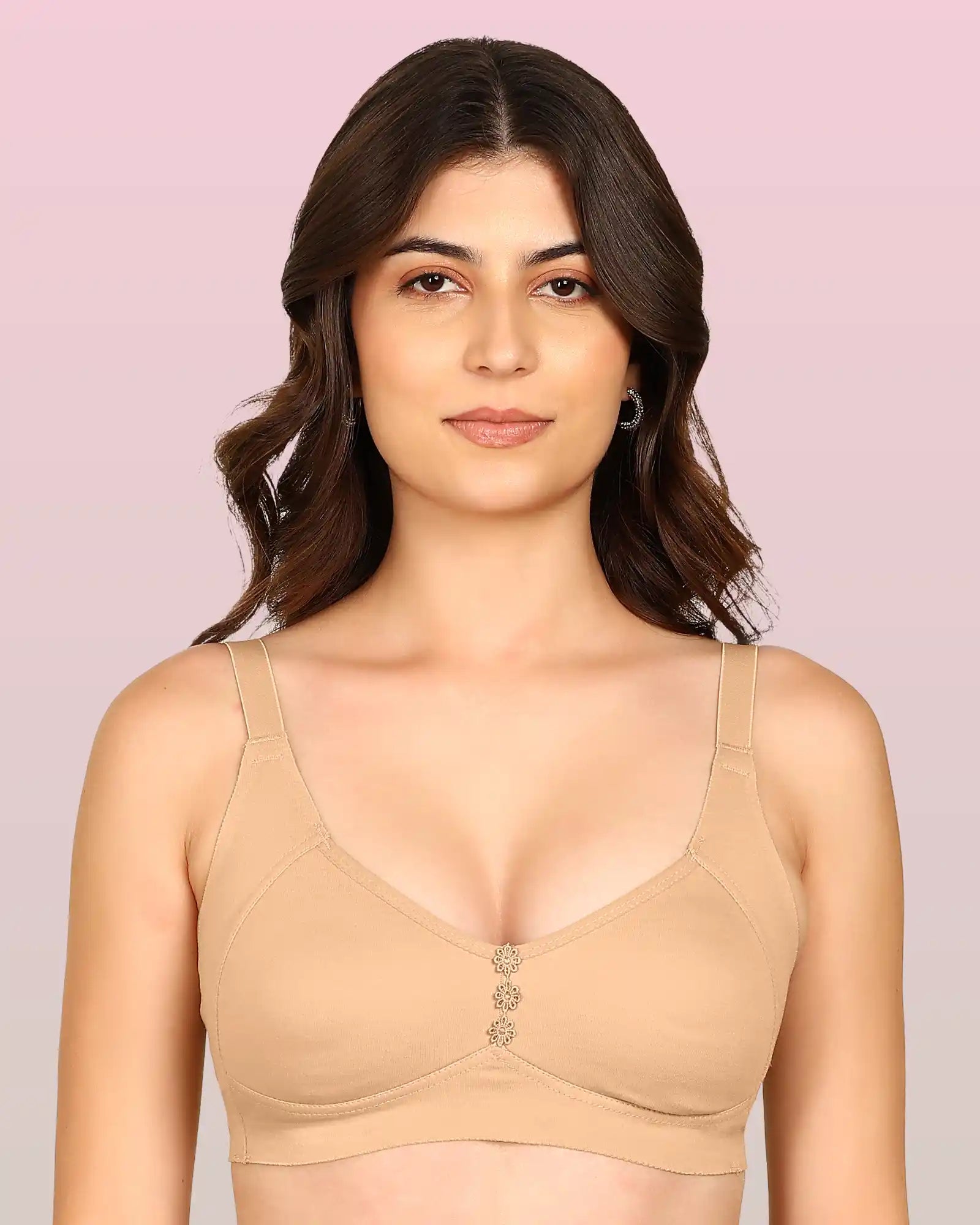 Invisi-Soft Bonded Breathable Cotton Plus Size M-Frame Minimiser Non-Padded Bra (KB-405-FAWN)