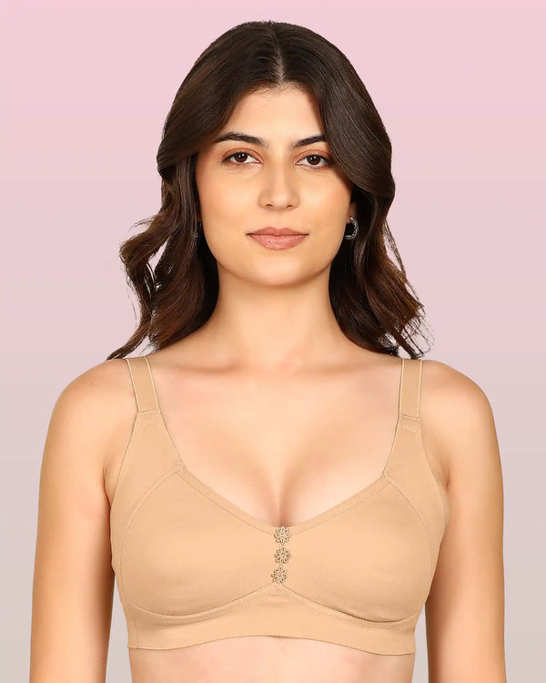 Invisi-Soft Bonded Breathable Cotton Plus Size M-Frame Minimiser Non-Padded Bra (KB-405-FAWN)