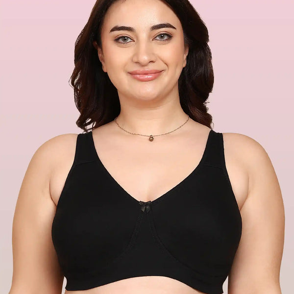 Invisi-Soft Bonded Breathable Cotton Plus Size Full Coverage Non-Padded Bra (KB-401-BLACK)