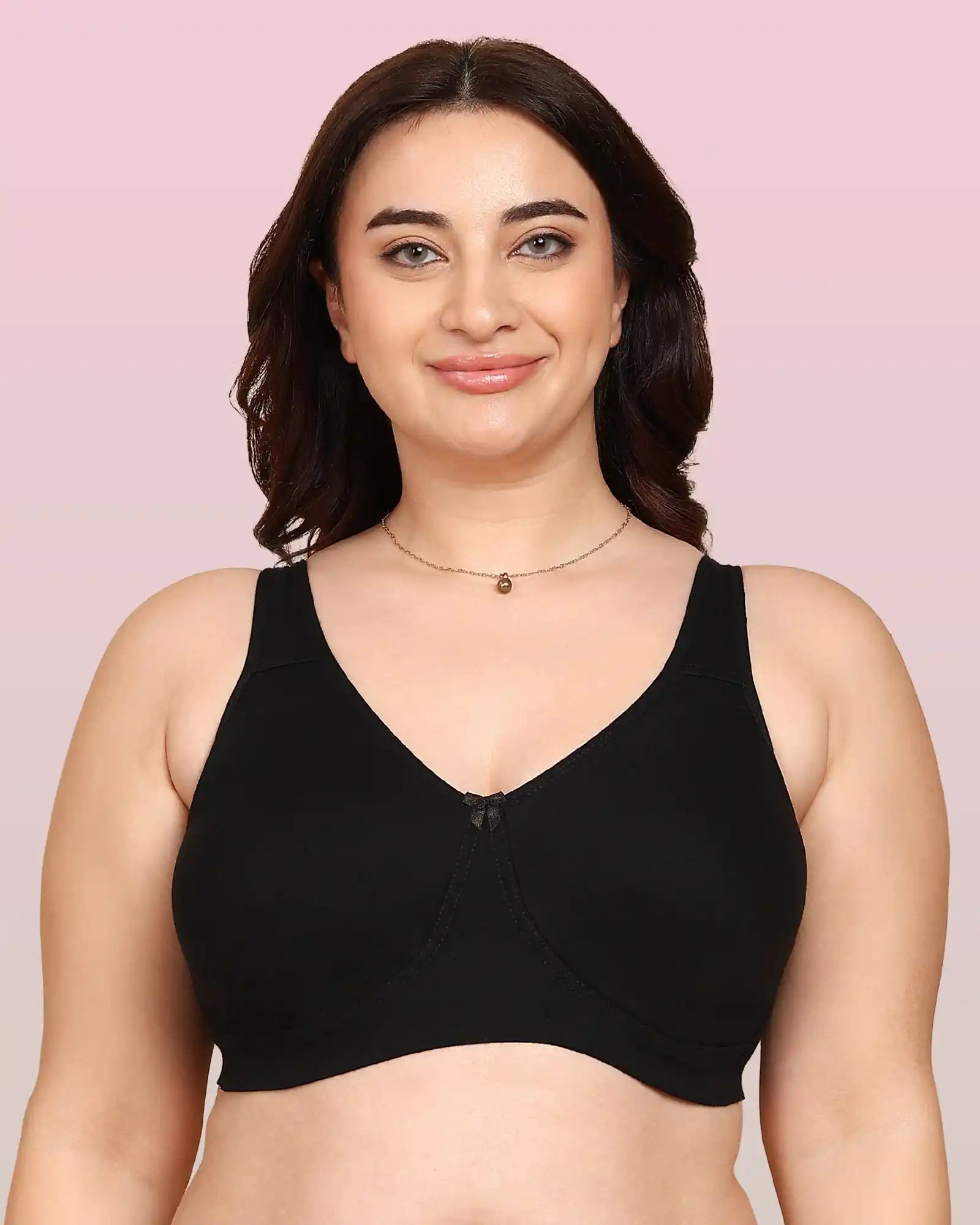 Invisi-Soft Bonded Breathable Cotton Plus Size Full Coverage Non-Padded Bra (KB-401-BLACK)