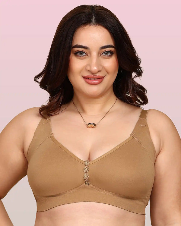Invisi-Soft Bonded Breathable Cotton Plus Size M-Frame Minimiser Non-Padded Bra (KB-405-FAWN)