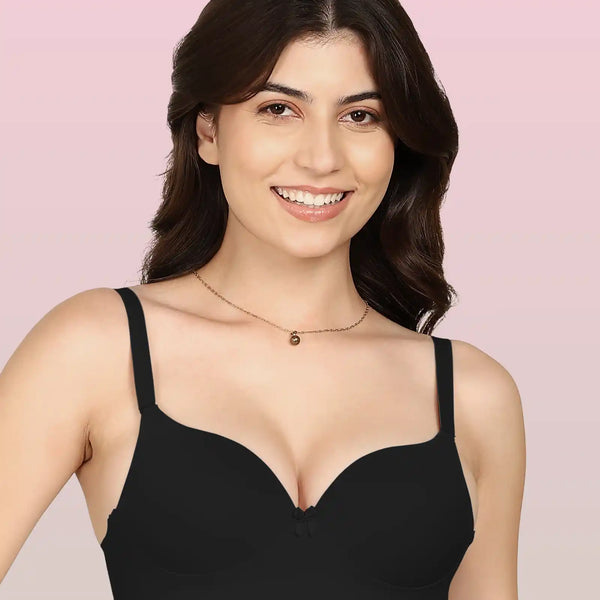 Invisi-Soft Bonded Polyamide Push-Up 3/4 Coverage Maximiser Bra (Level 2 Padding (KB-5107-BLACK)