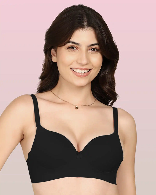 Invisi-Soft Bonded Polyamide Push-Up 3/4 Coverage Maximiser Bra (Level 2 Padding (KB-5107-BLACK)