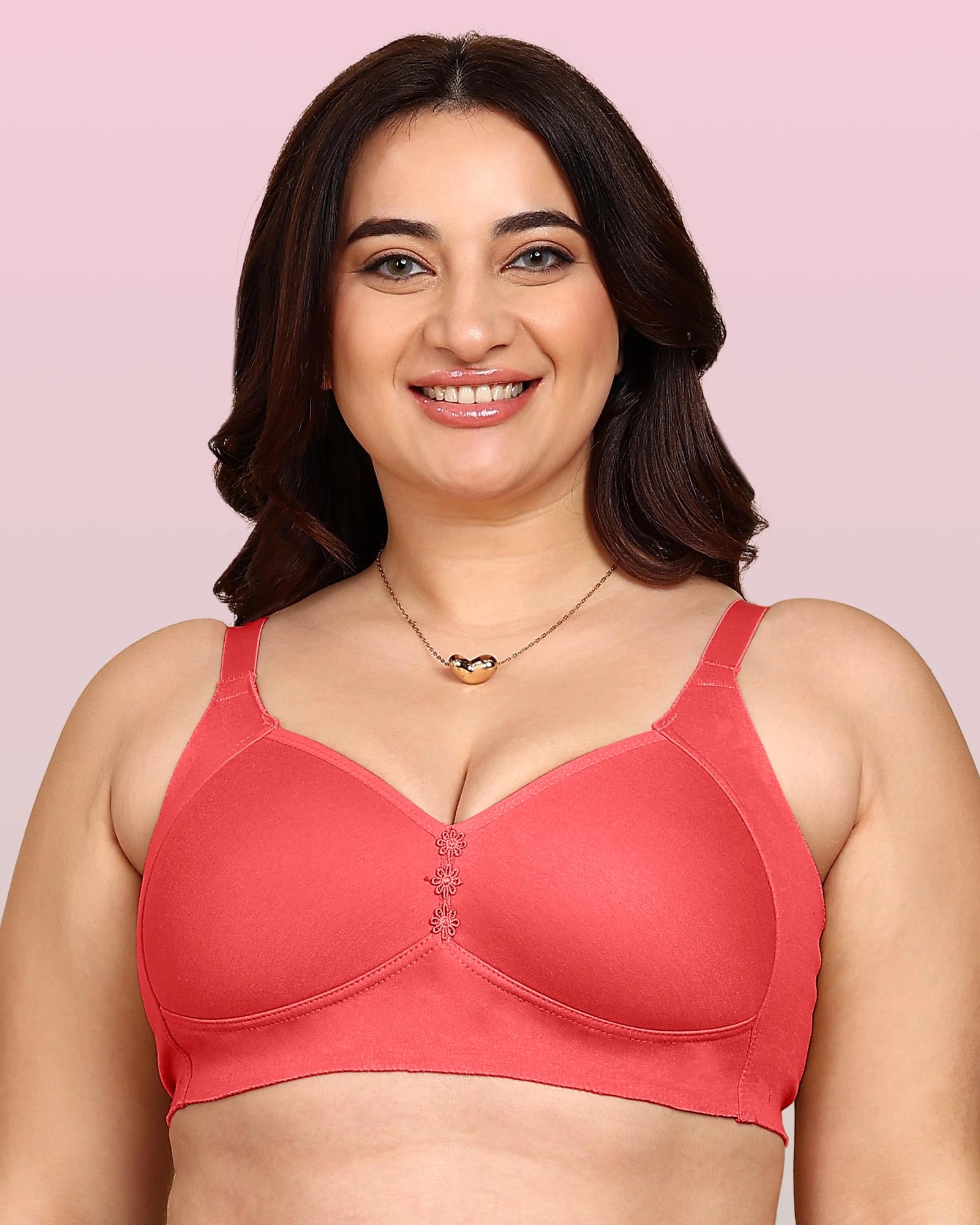 Invisi-Soft Bonded Breathable Cotton Plus Size M-Frame Minimiser Padded Bra (KB-408-CORAL)