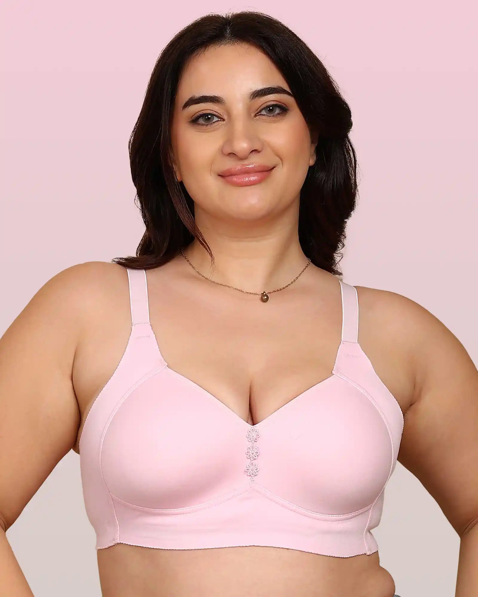 Invisi-Soft Bonded Breathable Cotton Plus Size M-Frame Minimiser Padded Bra (KB-408-PINK)