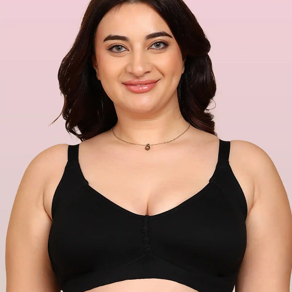 Invisi-Soft Bonded Breathable Cotton Plus Size M-Frame Minimiser Non-Padded Bra (KB-405-BLACK)