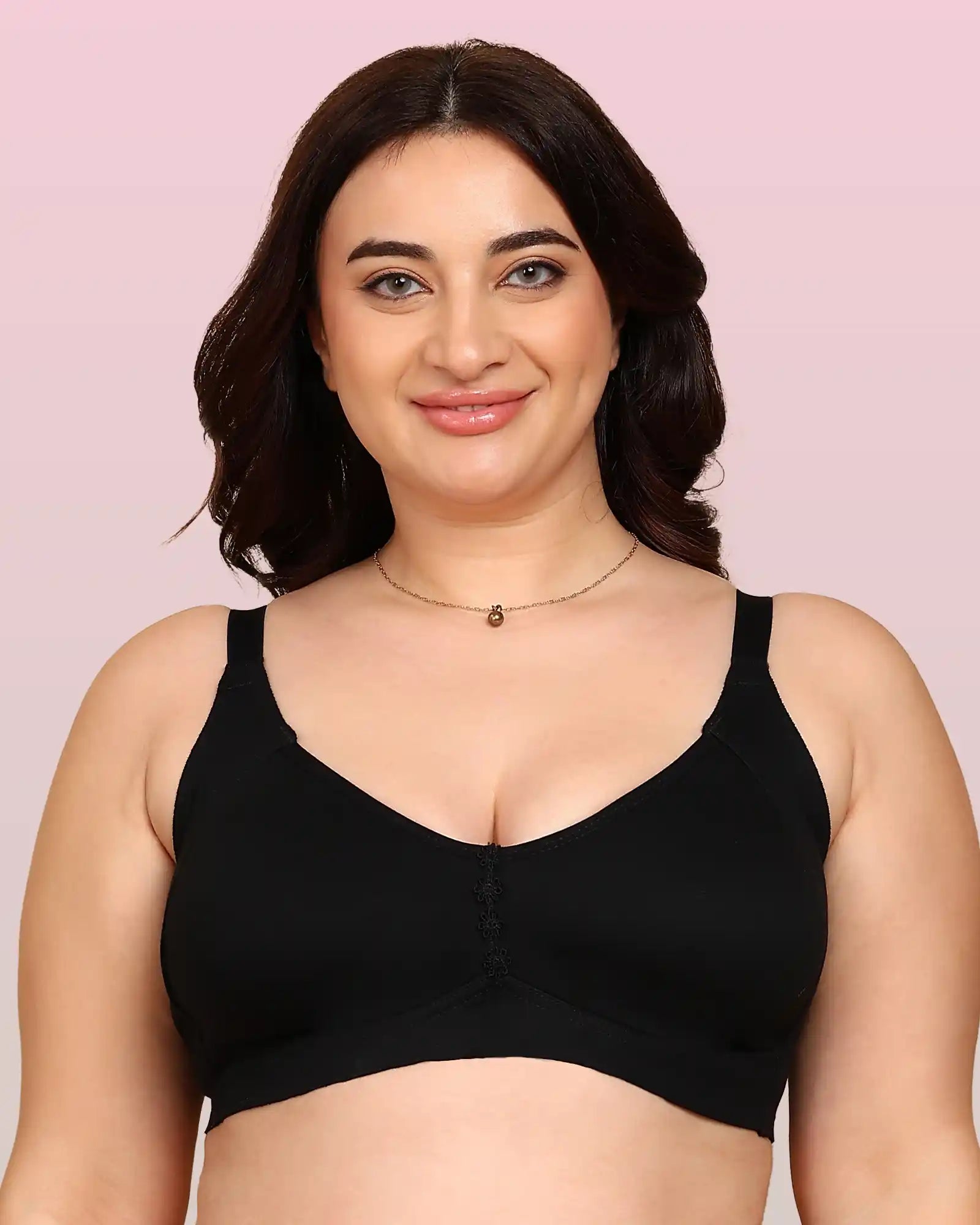 Invisi-Soft Bonded Breathable Cotton Plus Size M-Frame Minimiser Non-Padded Bra (KB-405-BLACK)