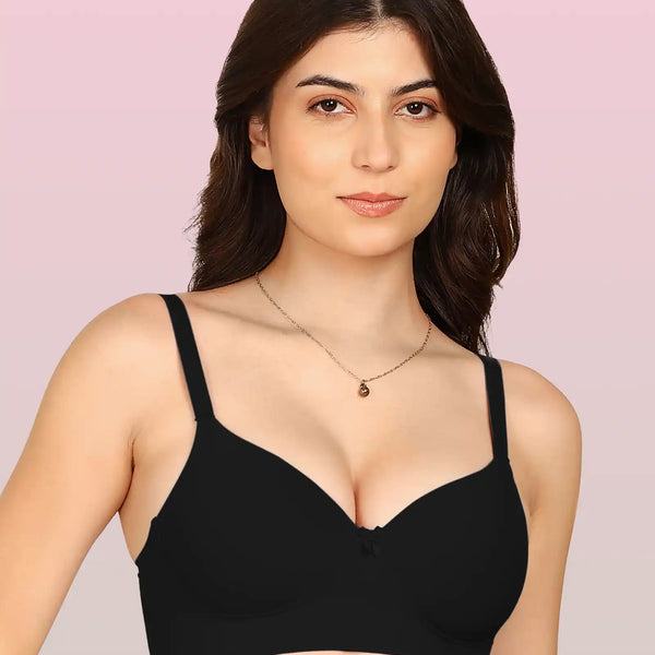 Invisi-Soft Bonded Polyamide Full Coverage Padded Bra (Level 1 Padding (KB-5991-BLACK)