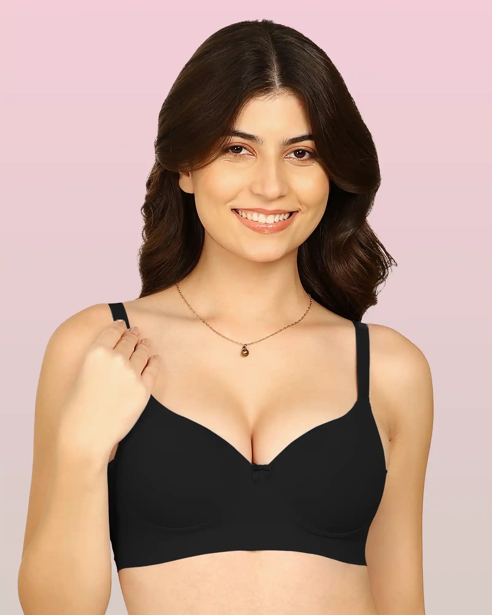 Invisi-Soft Bonded Polyamide Push-Up 3/4 Coverage Bra (Level 3 Padding (KB-5301-BLACK)