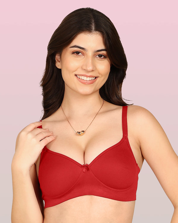 Invisi-Soft Bonded Breathable Cotton Full Coverage Padded Bra (KB-1013-RED)