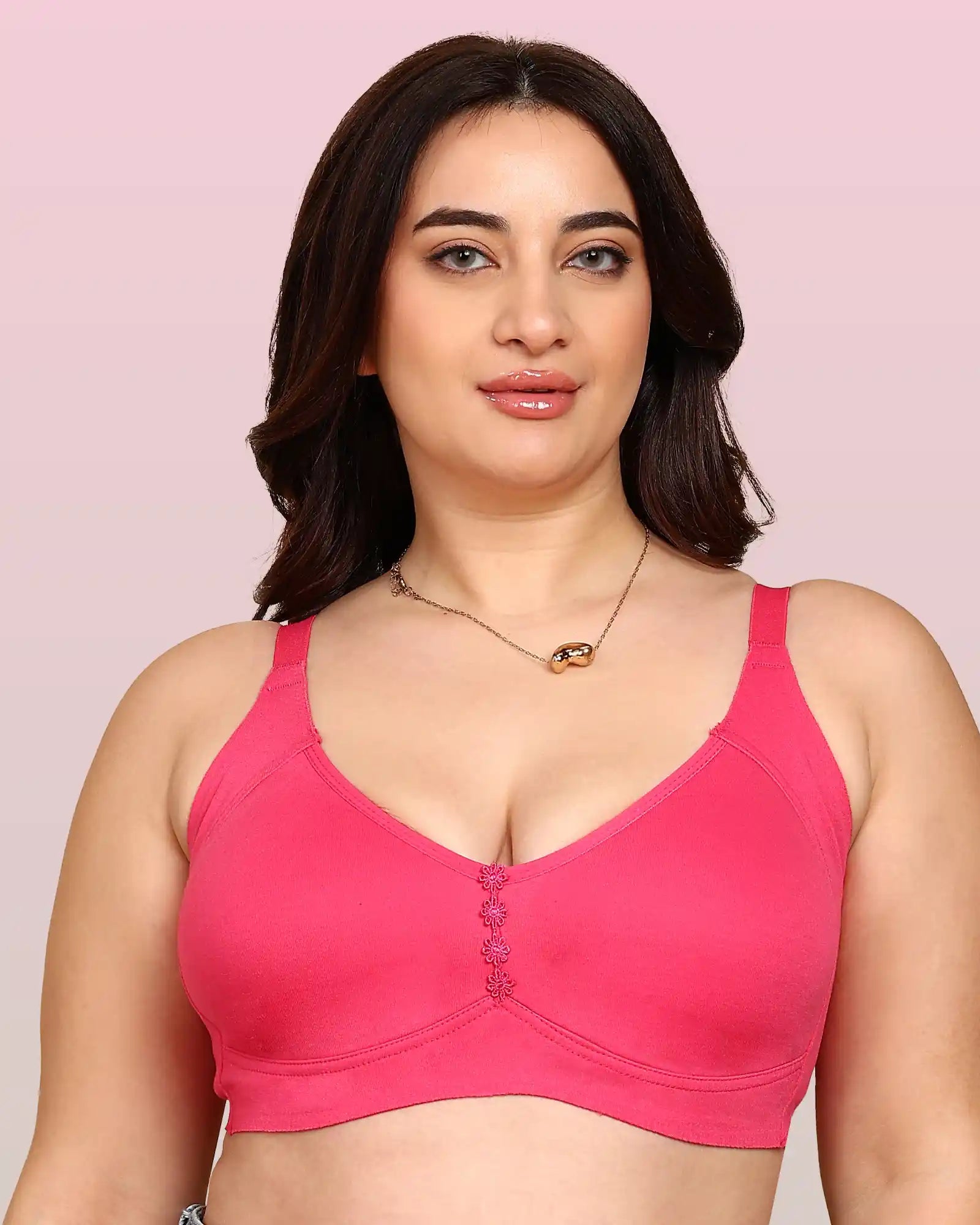 Invisi-Soft Bonded Breathable Cotton Plus Size M-Frame Minimiser Non-Padded Bra (KB-405-DARK PINK)